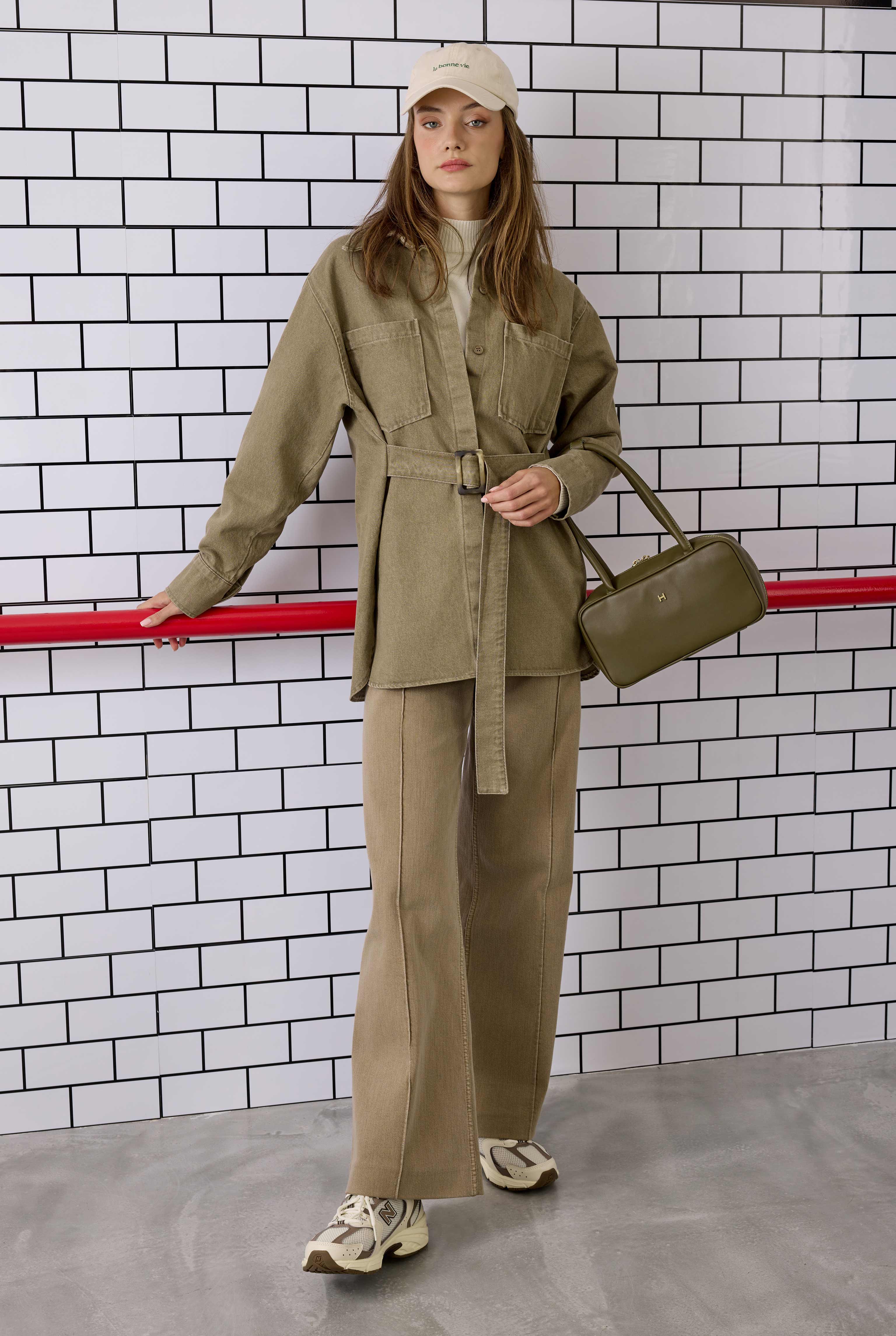 Belted Denim Shirt Beige - 2