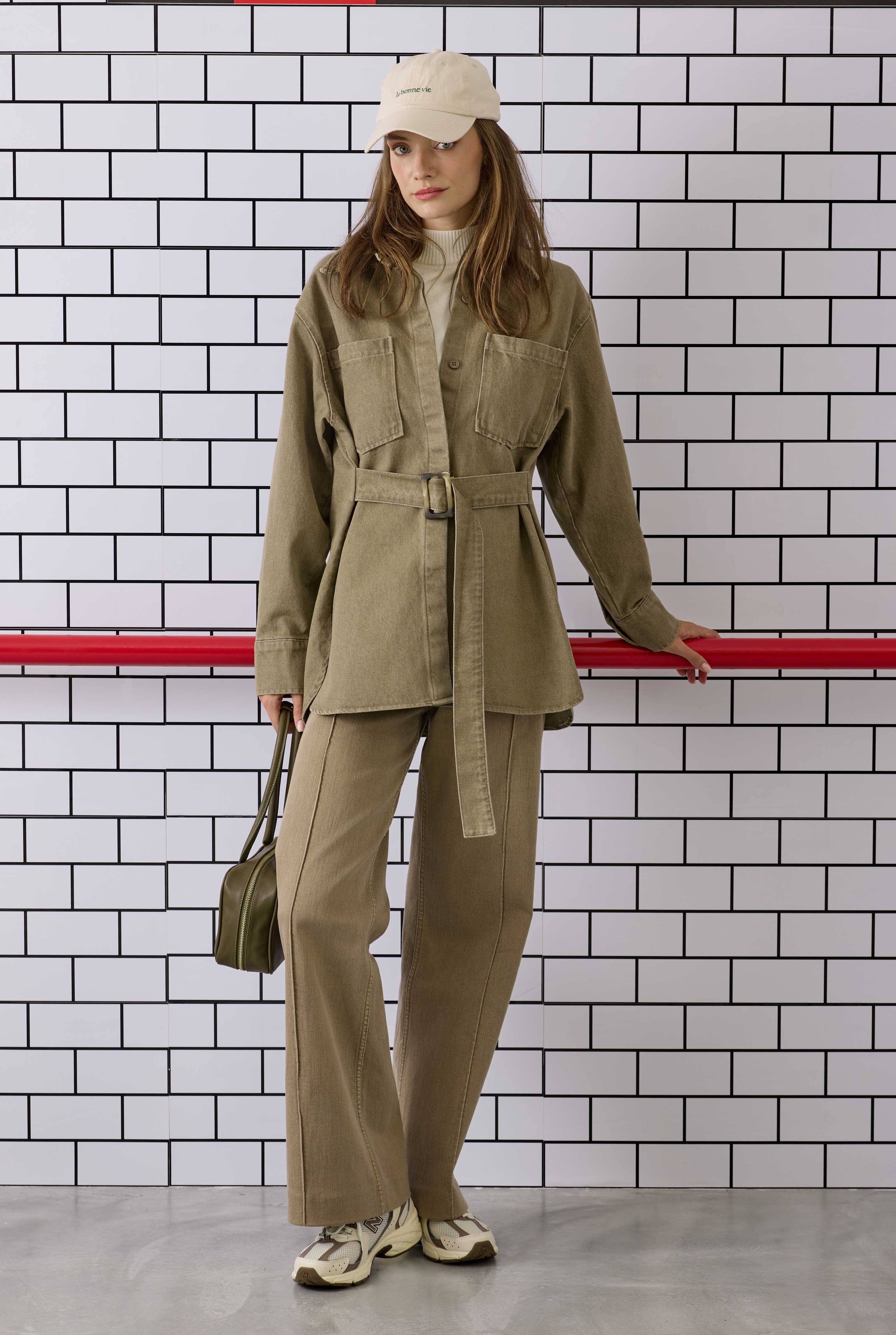 Belted Denim Shirt Beige - 4