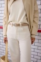 Belt With Metal Ring Buckle Beige 