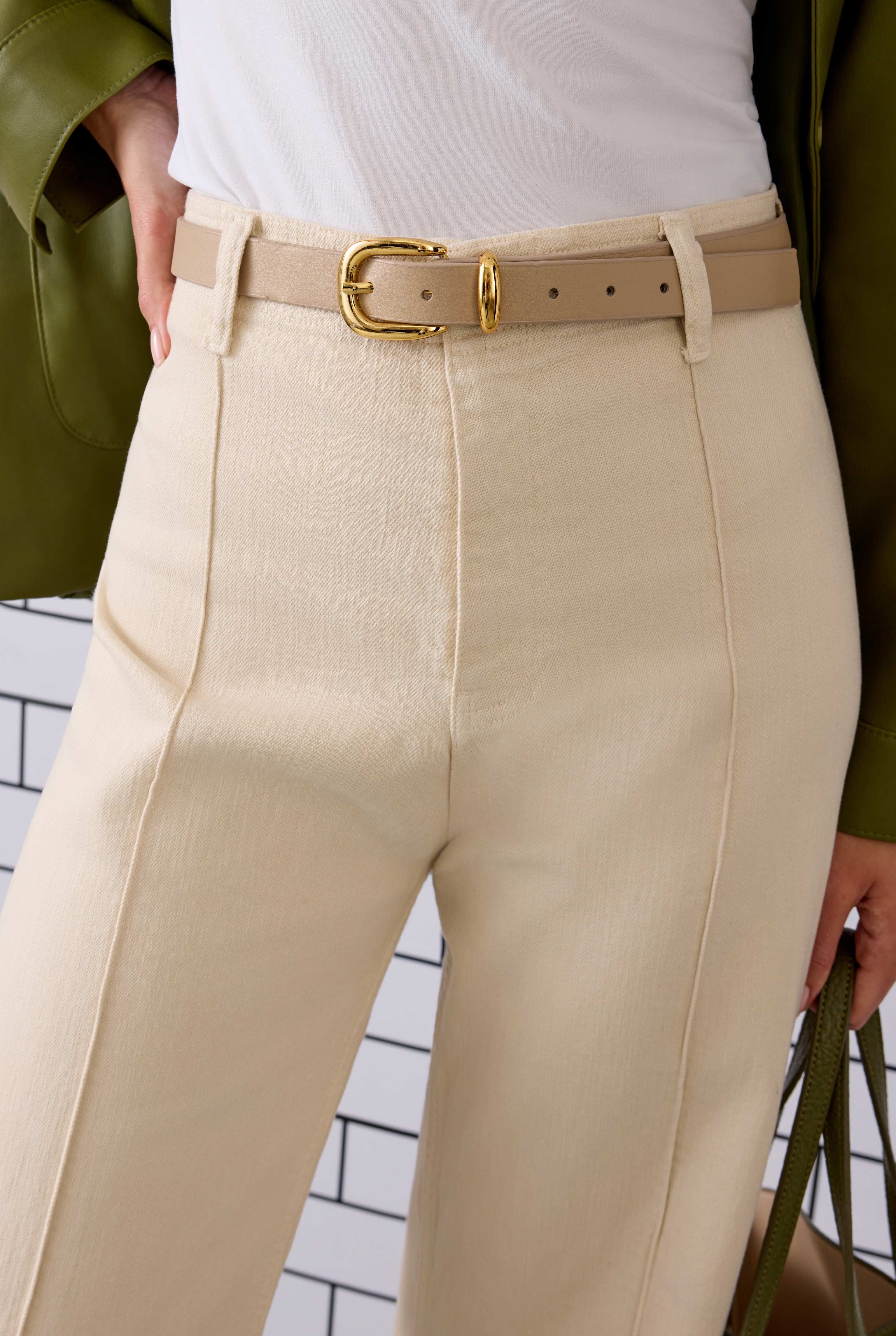Belt With Gold Buckle Beige - 1