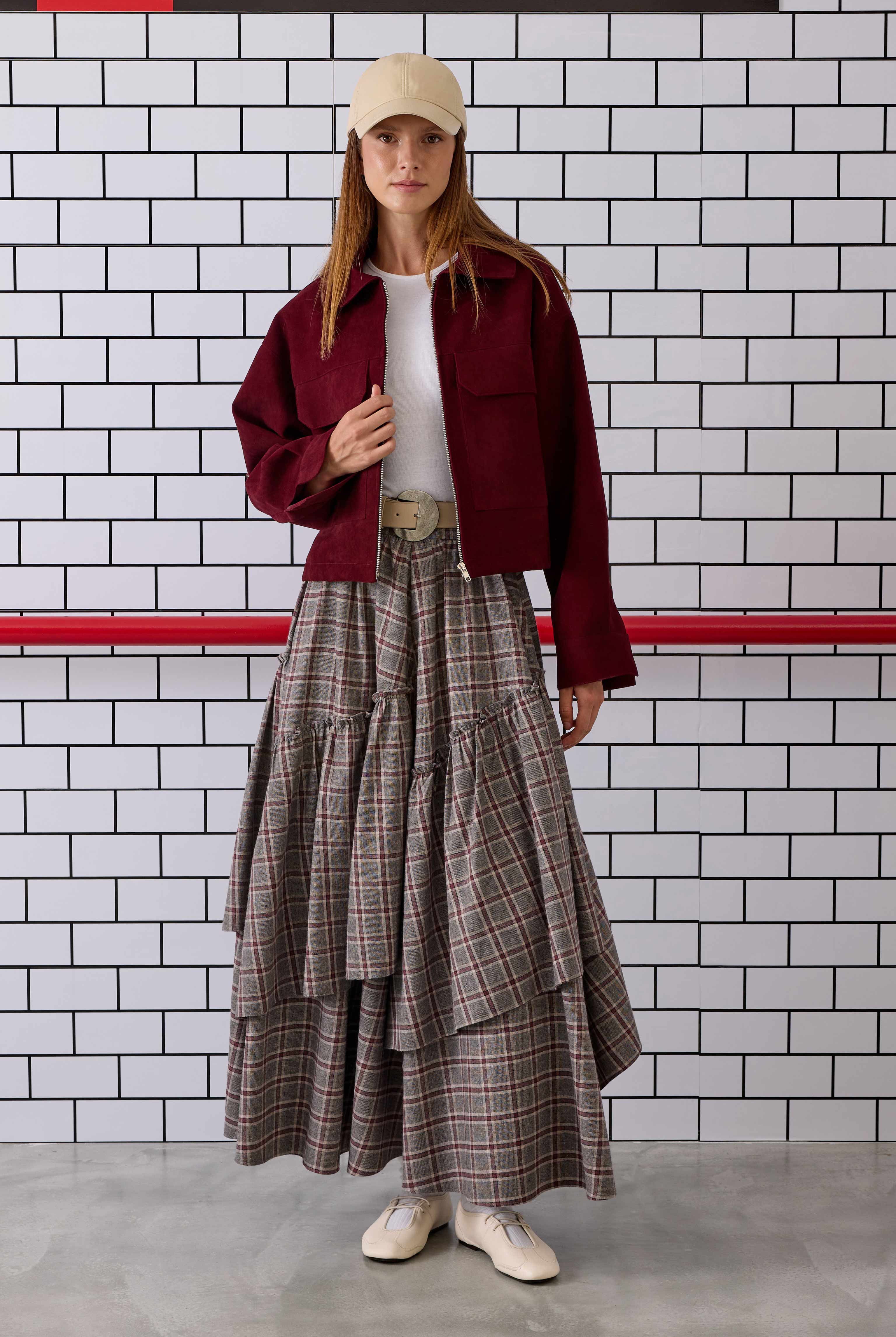 Plaid Bohemian Skirt Bordeaux - 3