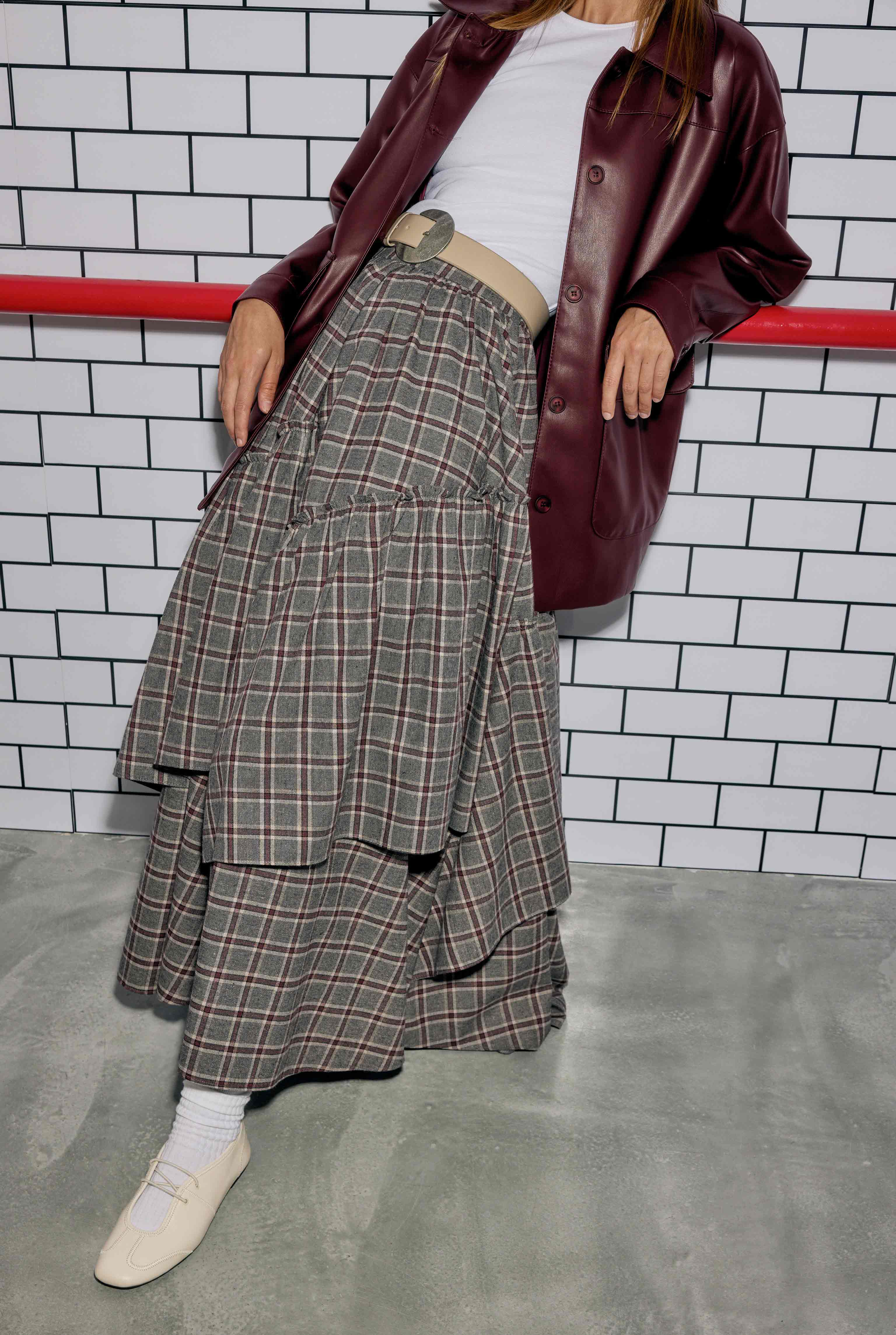 Plaid Bohemian Skirt Bordeaux - 4