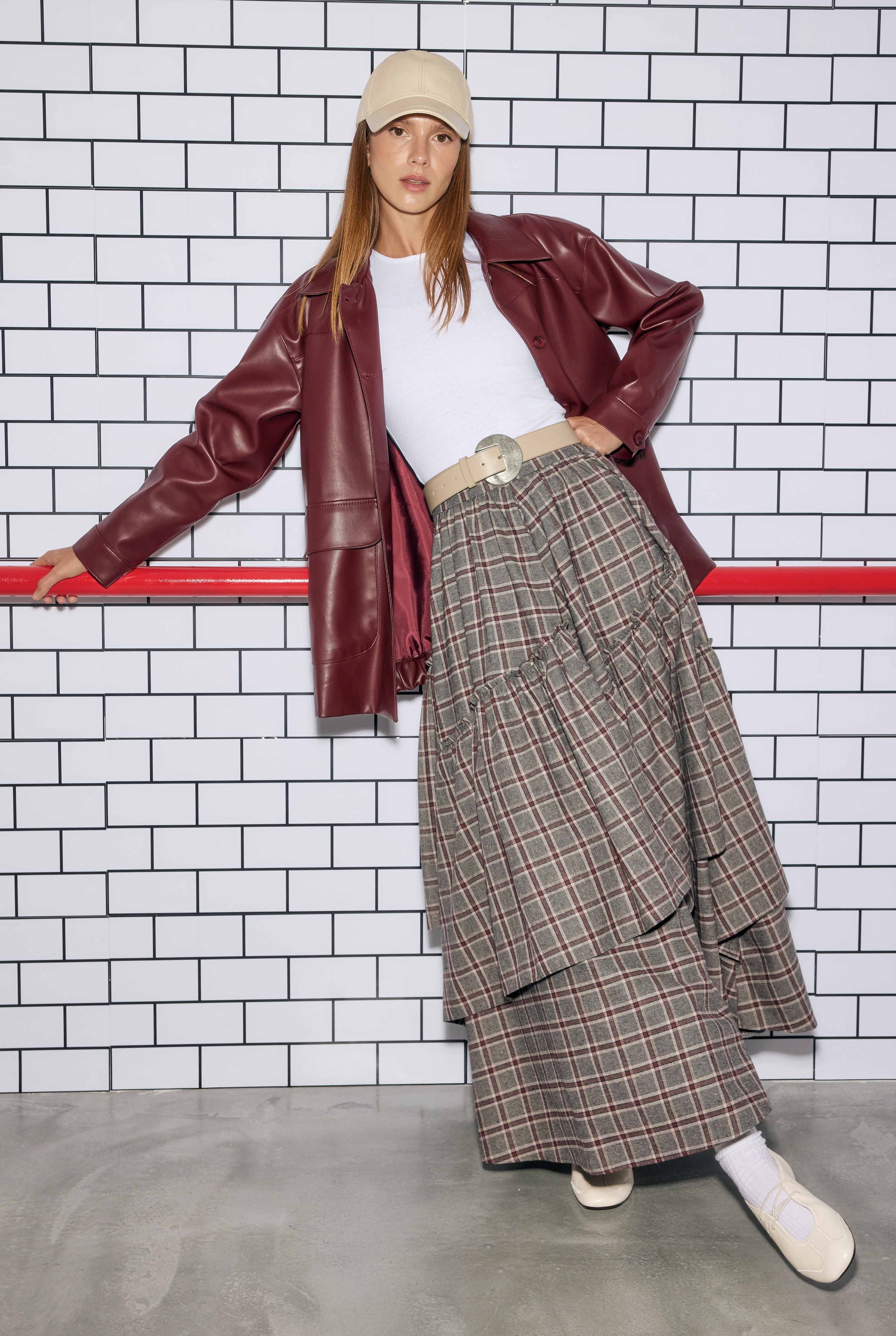 Plaid Bohemian Skirt Bordeaux - 2