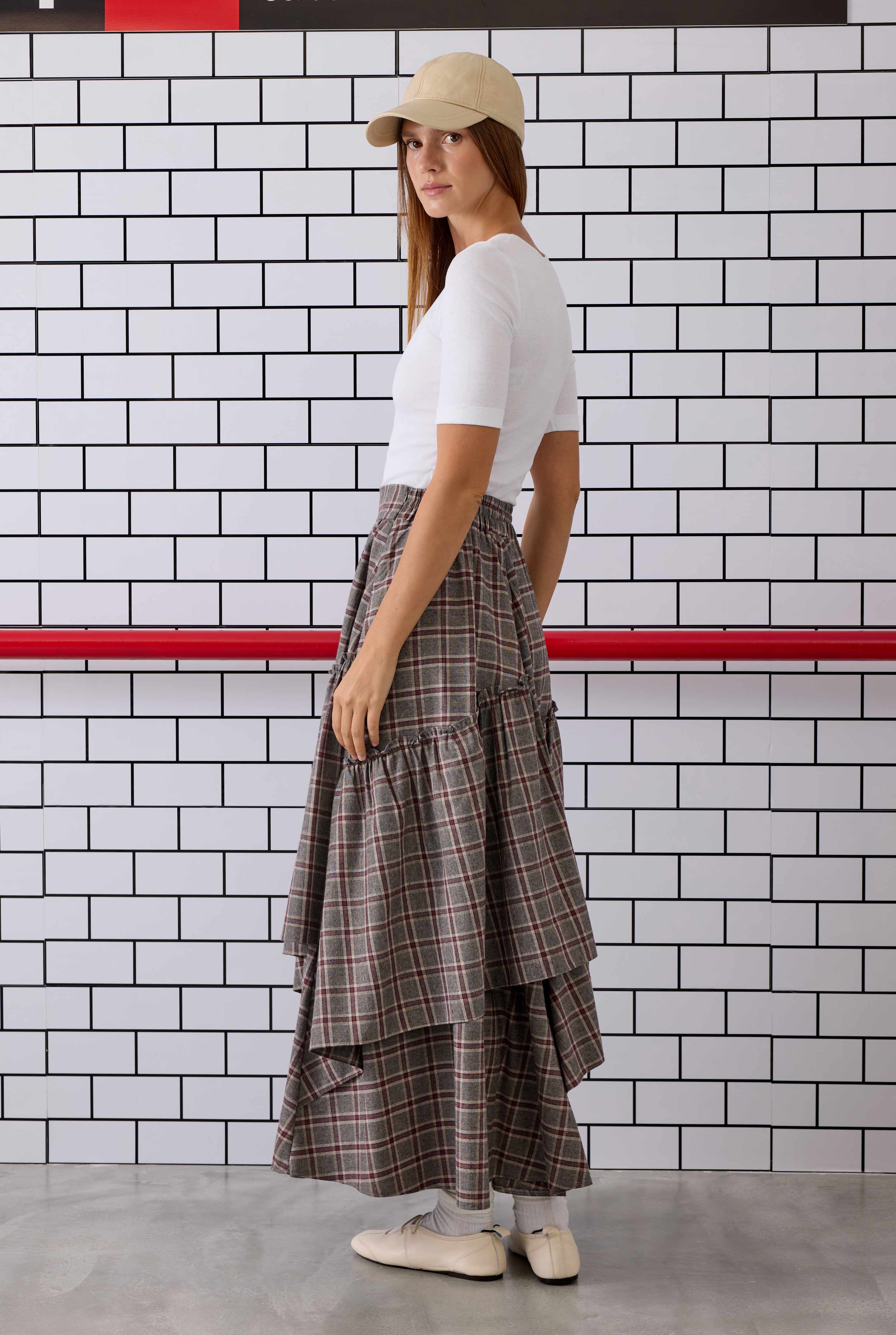 Plaid Bohemian Skirt Bordeaux - 5