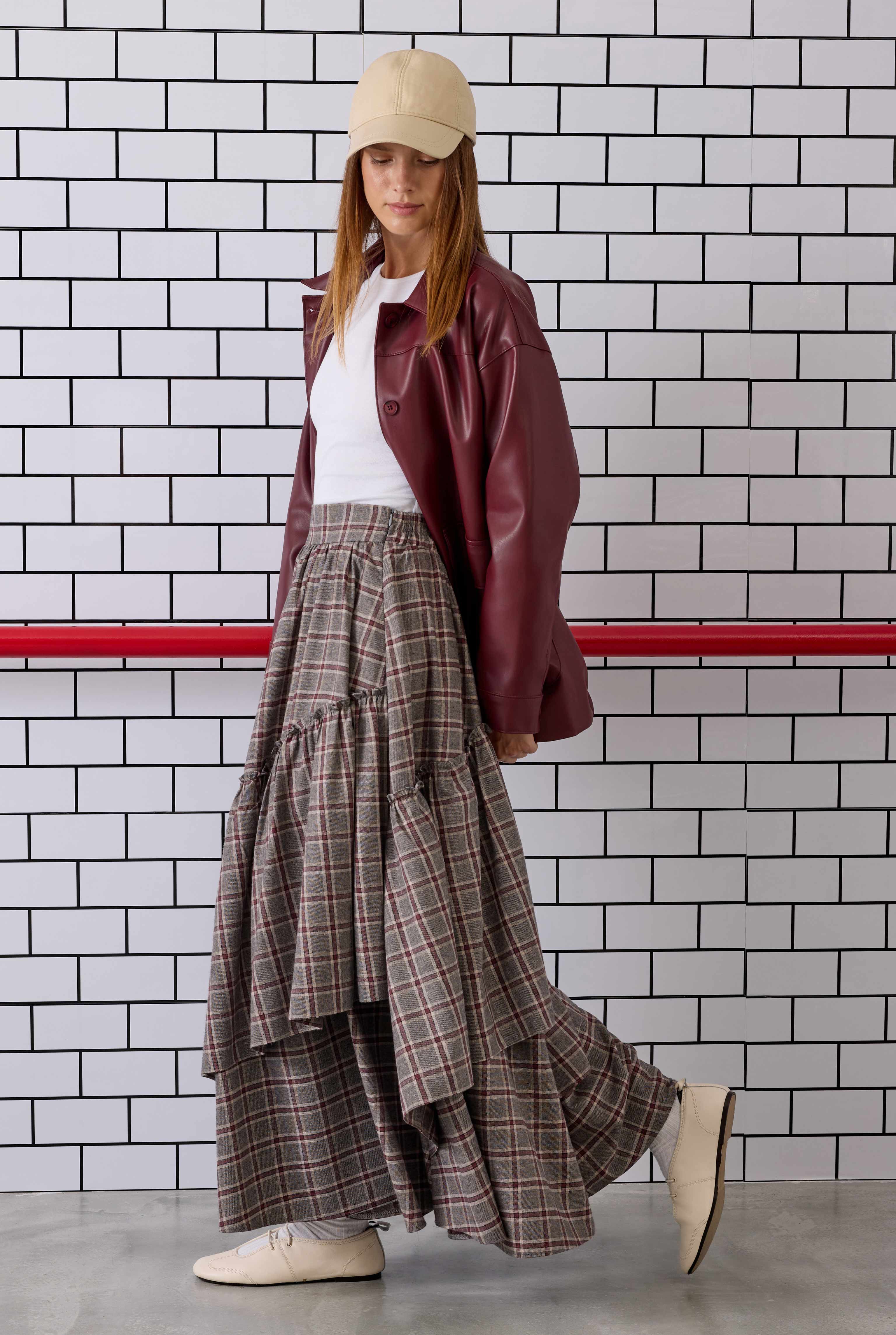 Plaid Bohemian Skirt Bordeaux - 6