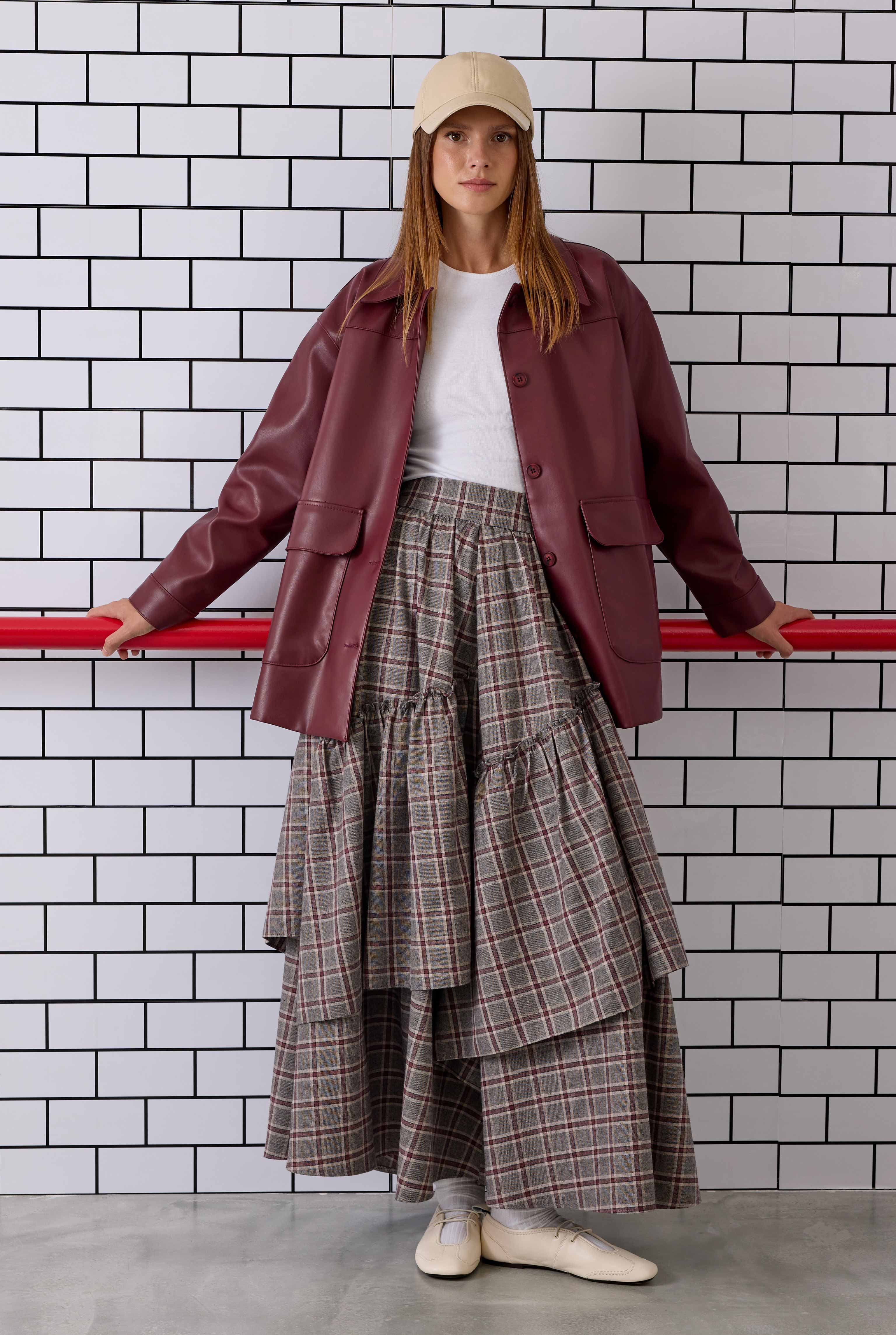 Plaid Bohemian Skirt Bordeaux - 7