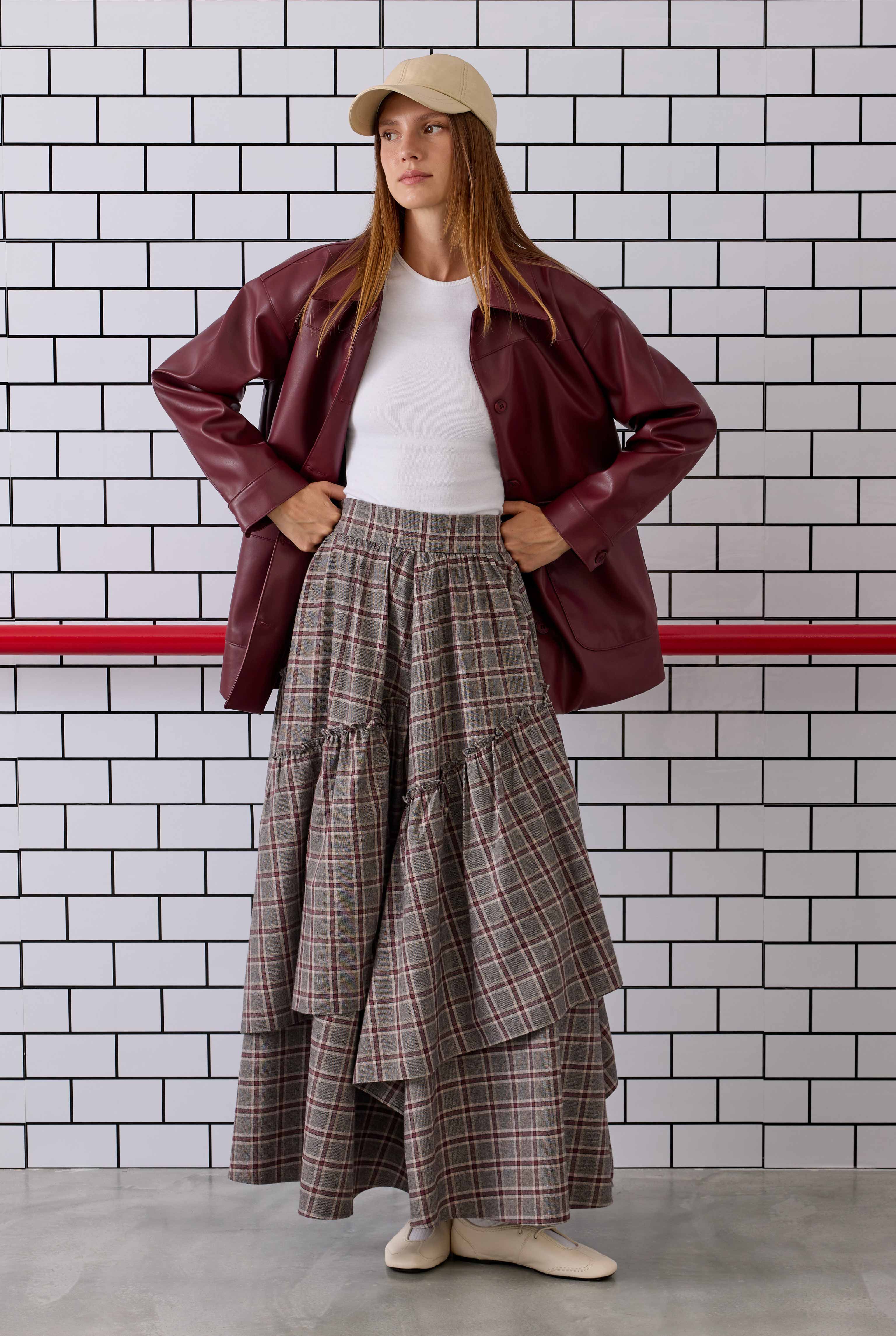 Plaid Bohemian Skirt Bordeaux - 8