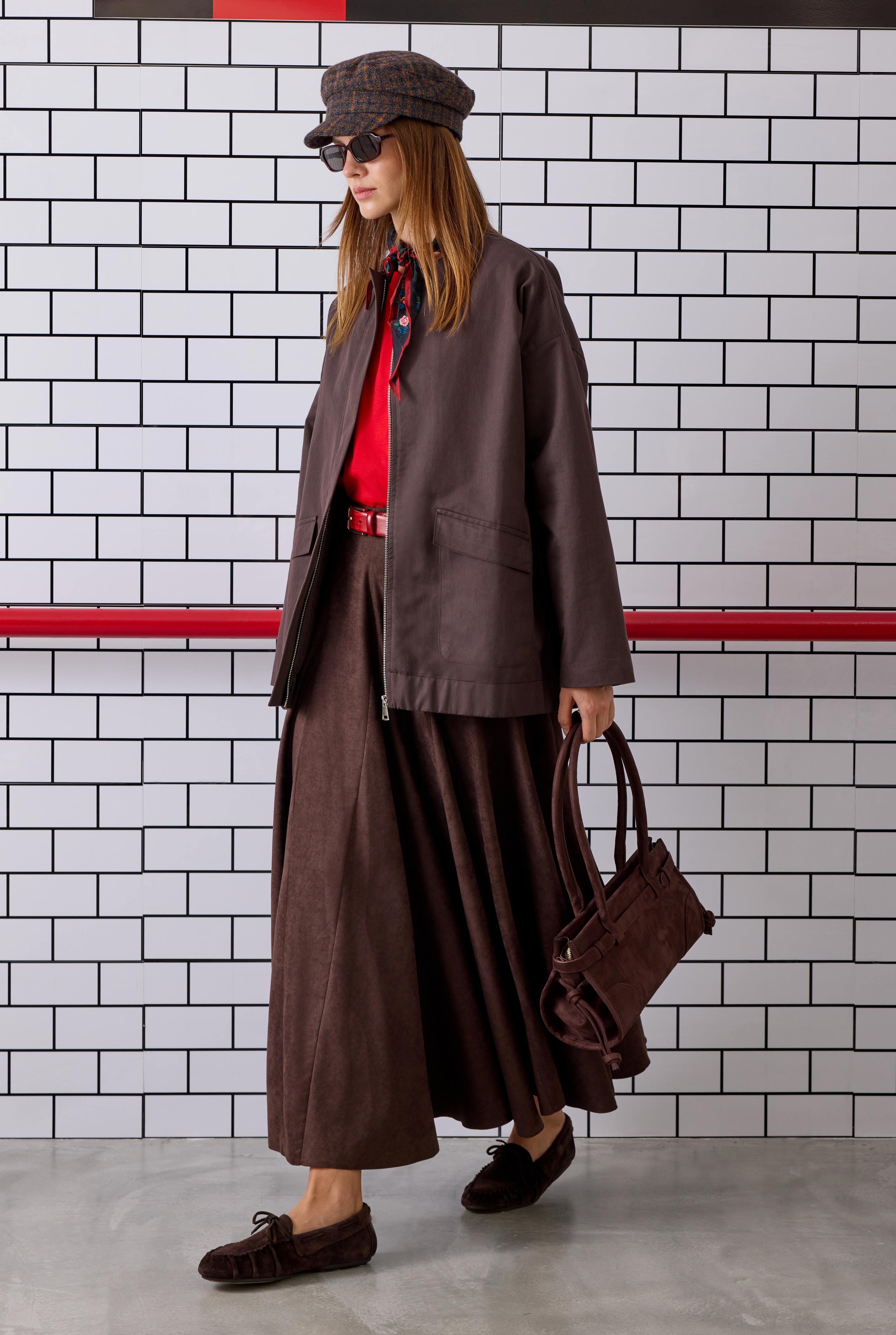 Ruffled Suede Skirt Dark Brown - 2