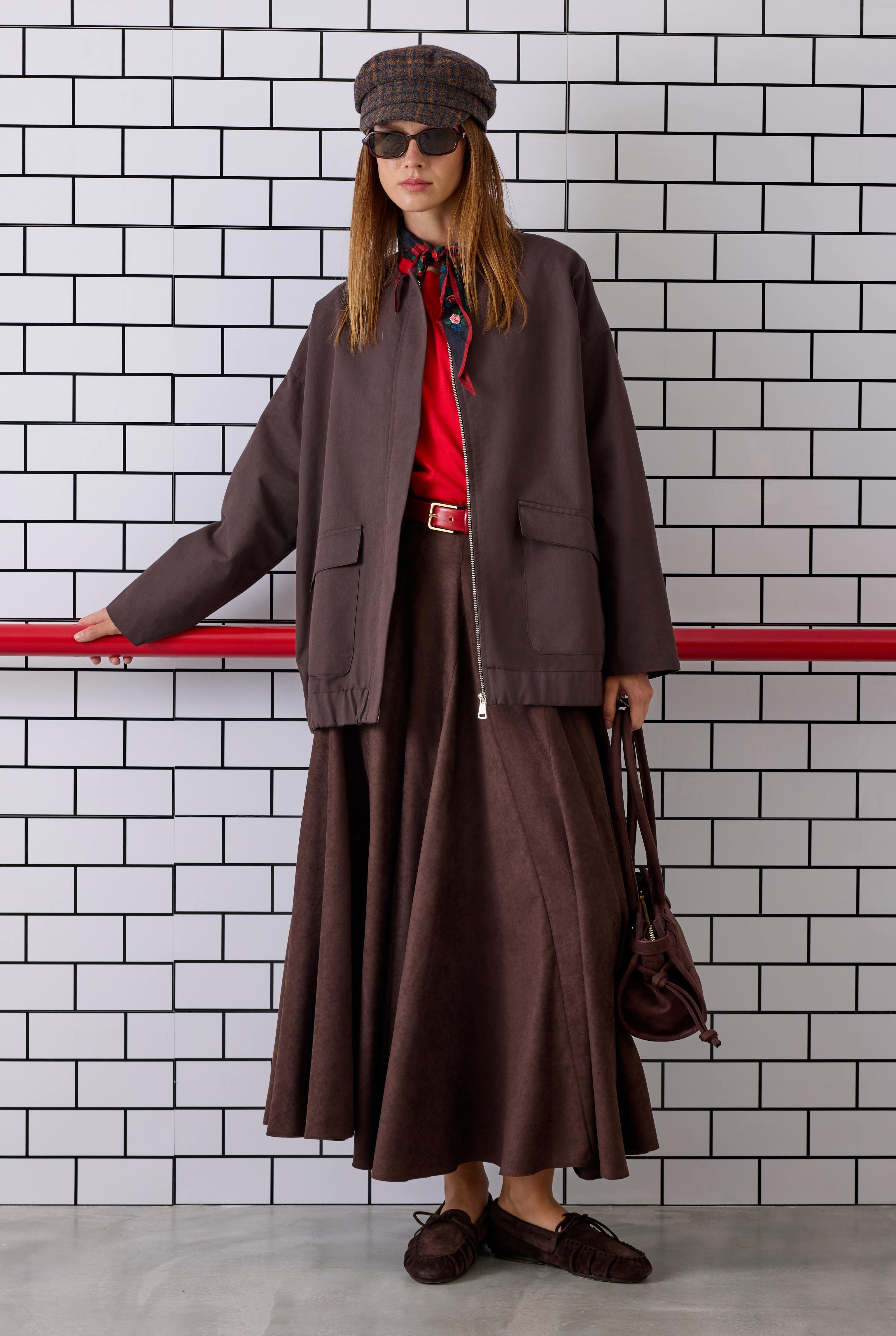 Ruffled Suede Skirt Dark Brown - 3