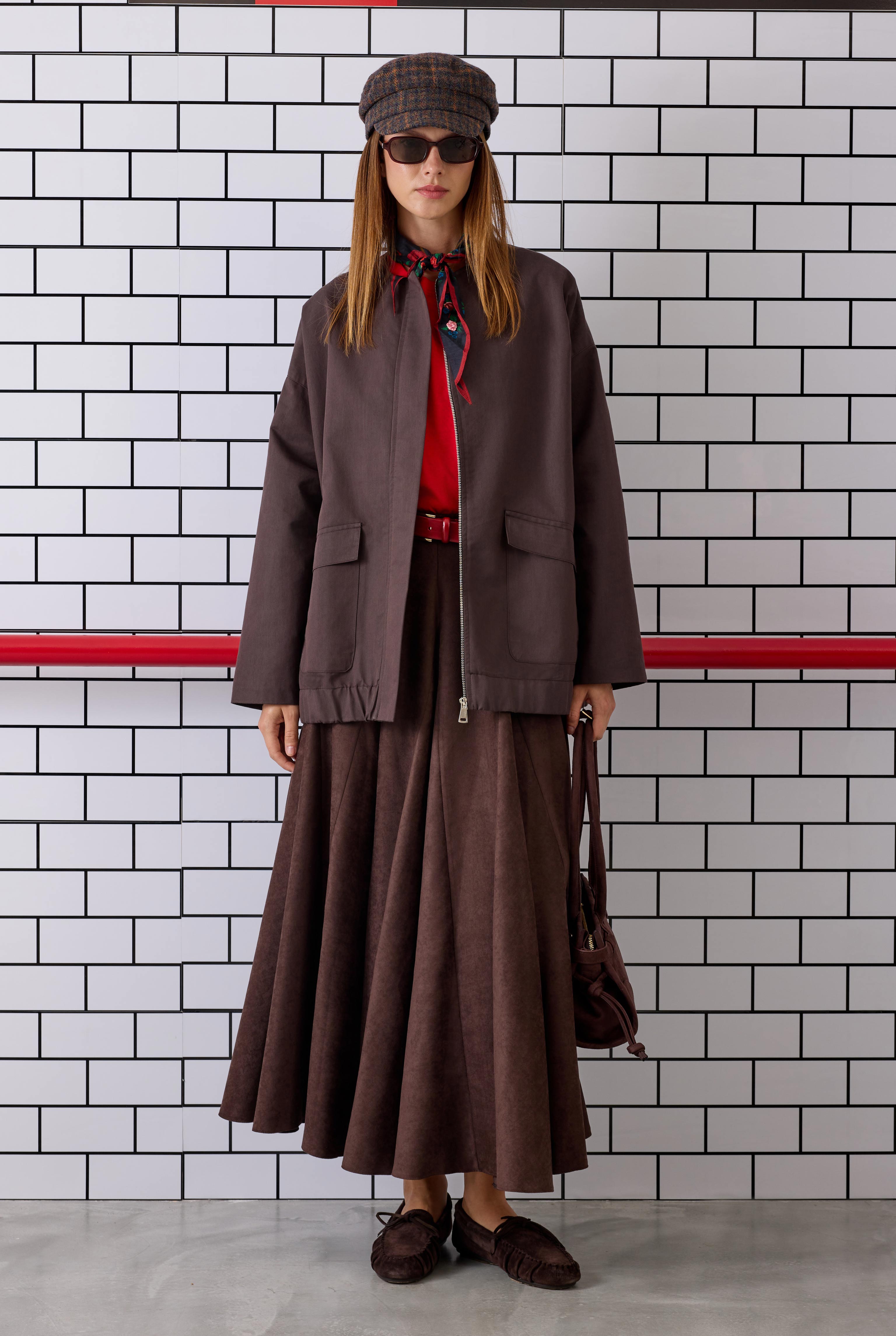 Ruffled Suede Skirt Dark Brown - 4
