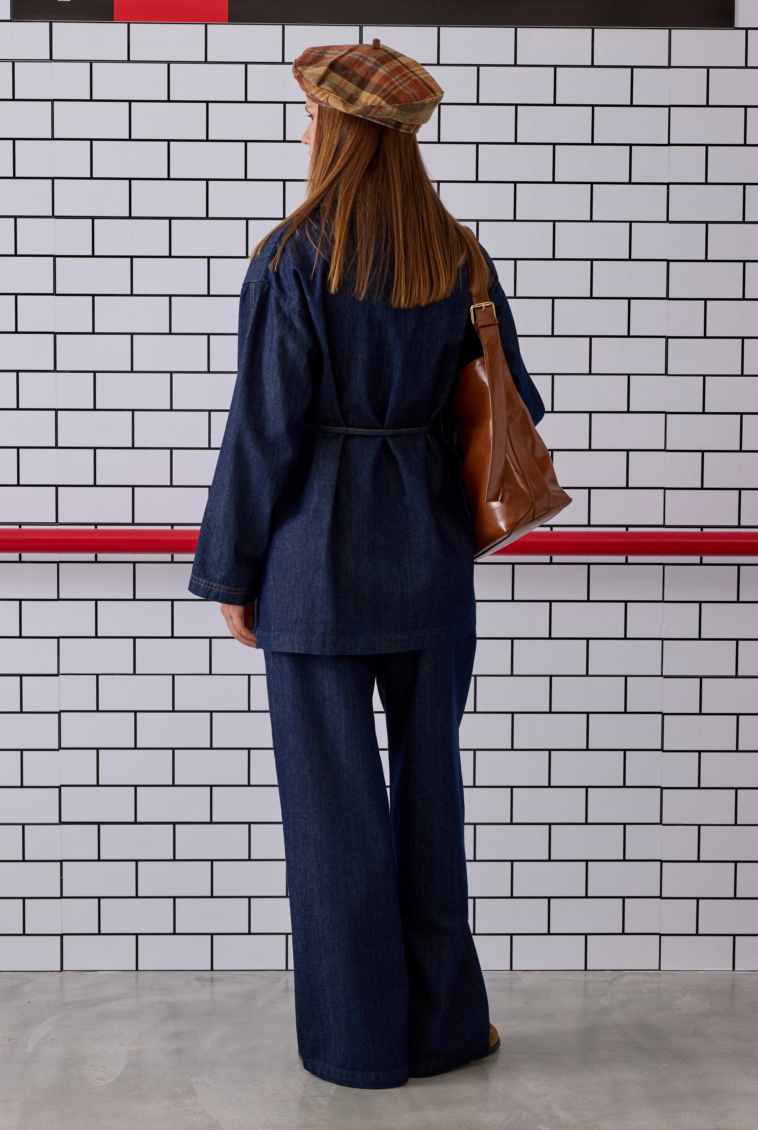 Pleated Denim Trousers Blue - 4