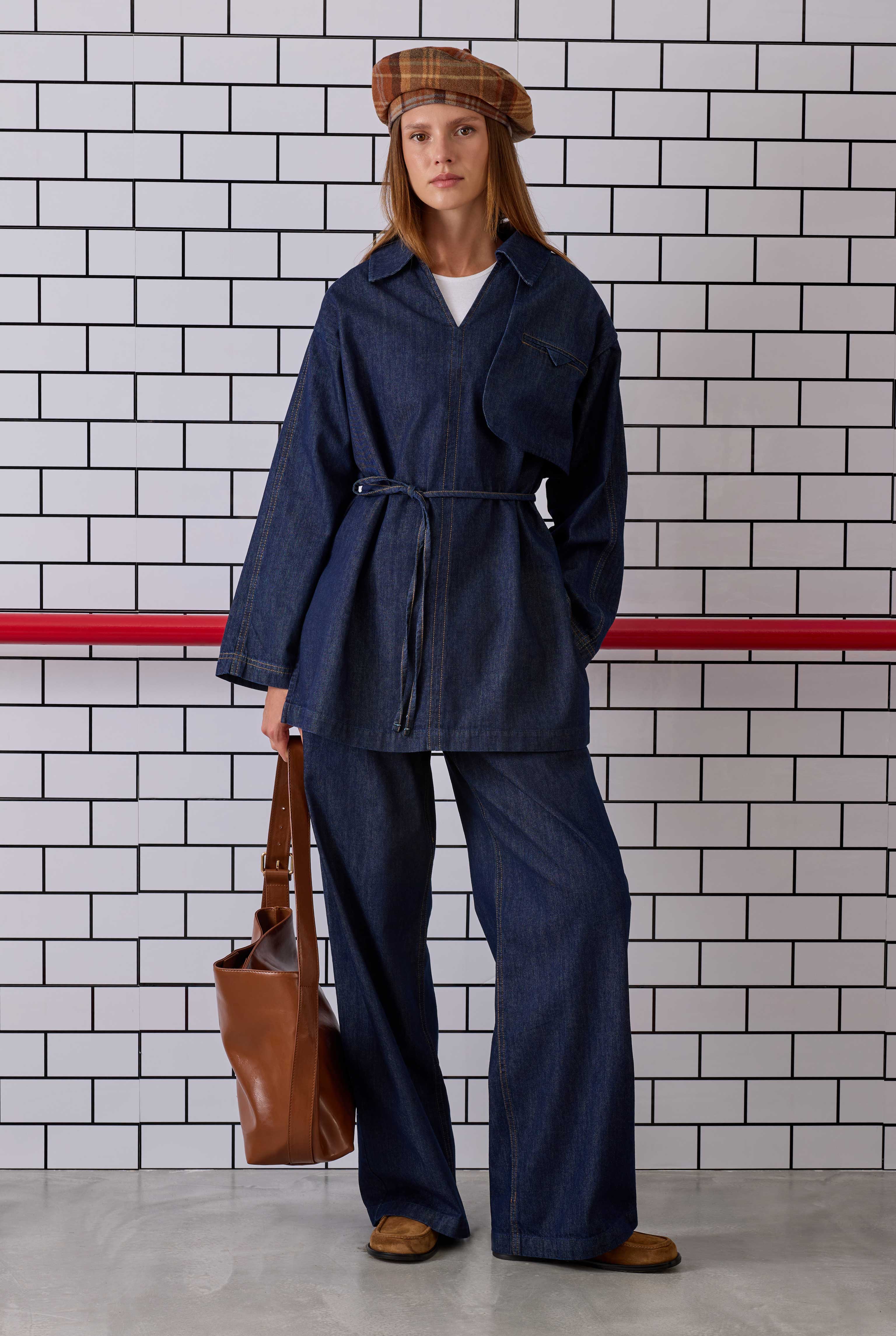 Pleated Denim Trousers Blue - 5