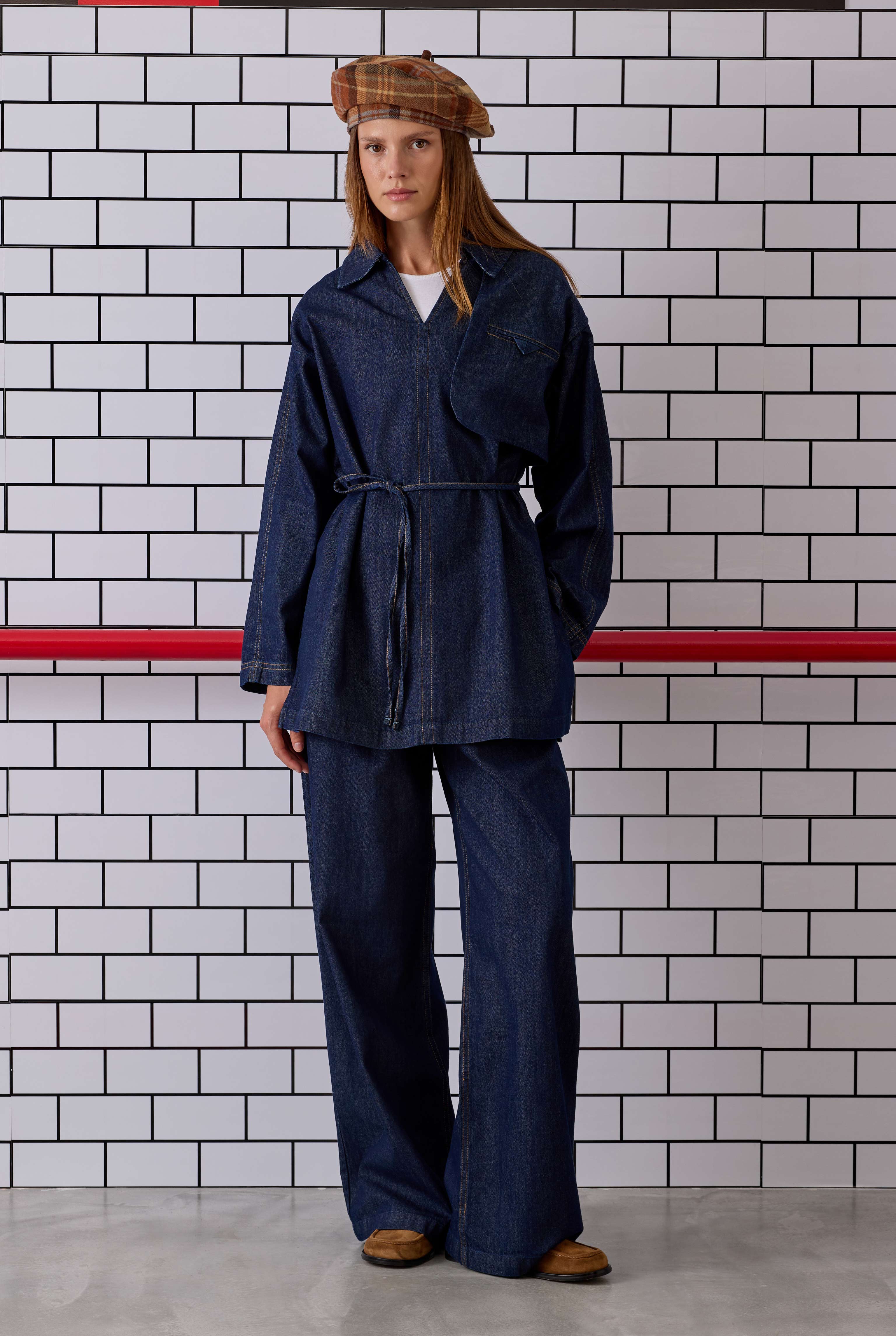 Pleated Denim Trousers Blue - 6