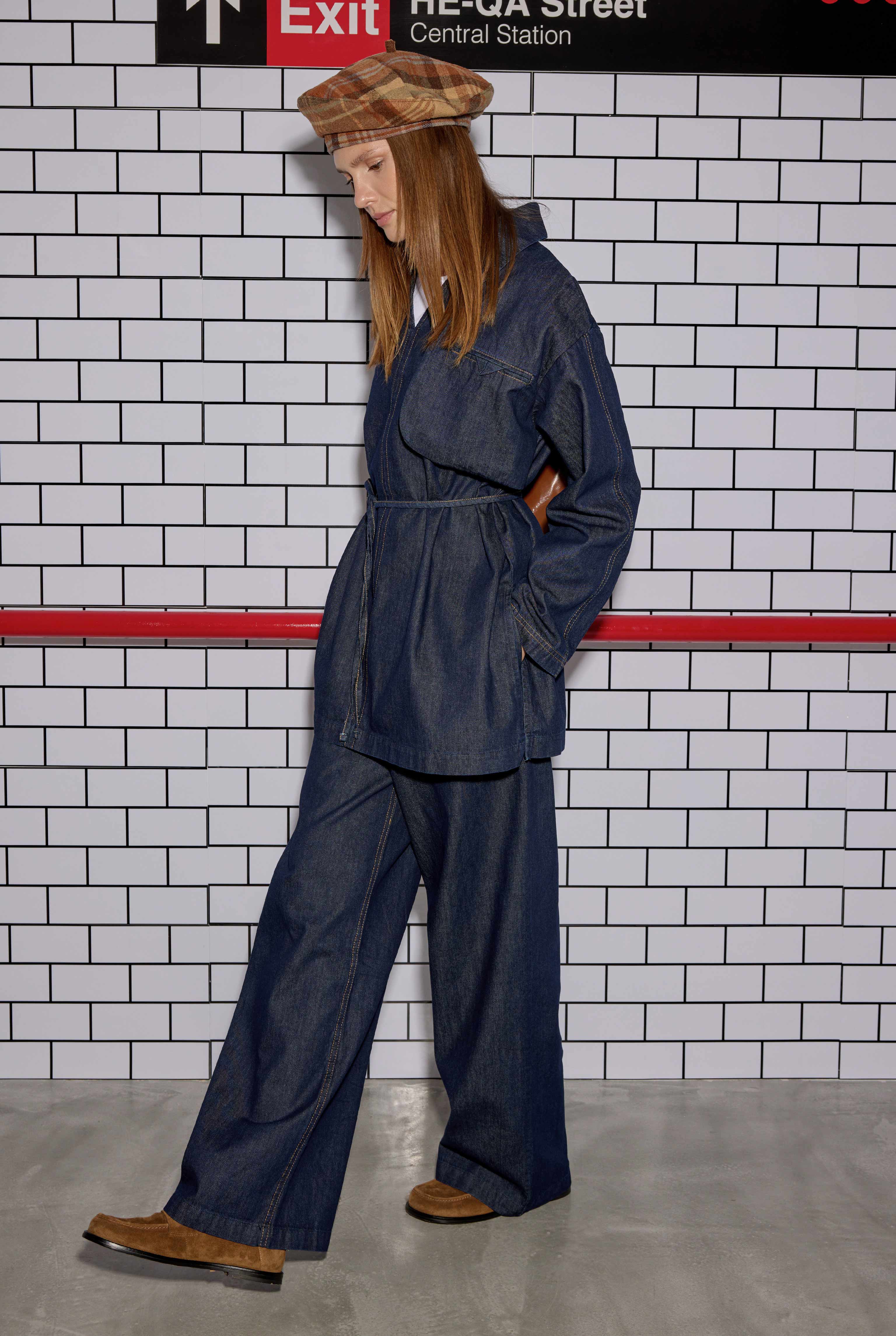 Pleated Denim Trousers Blue - 3