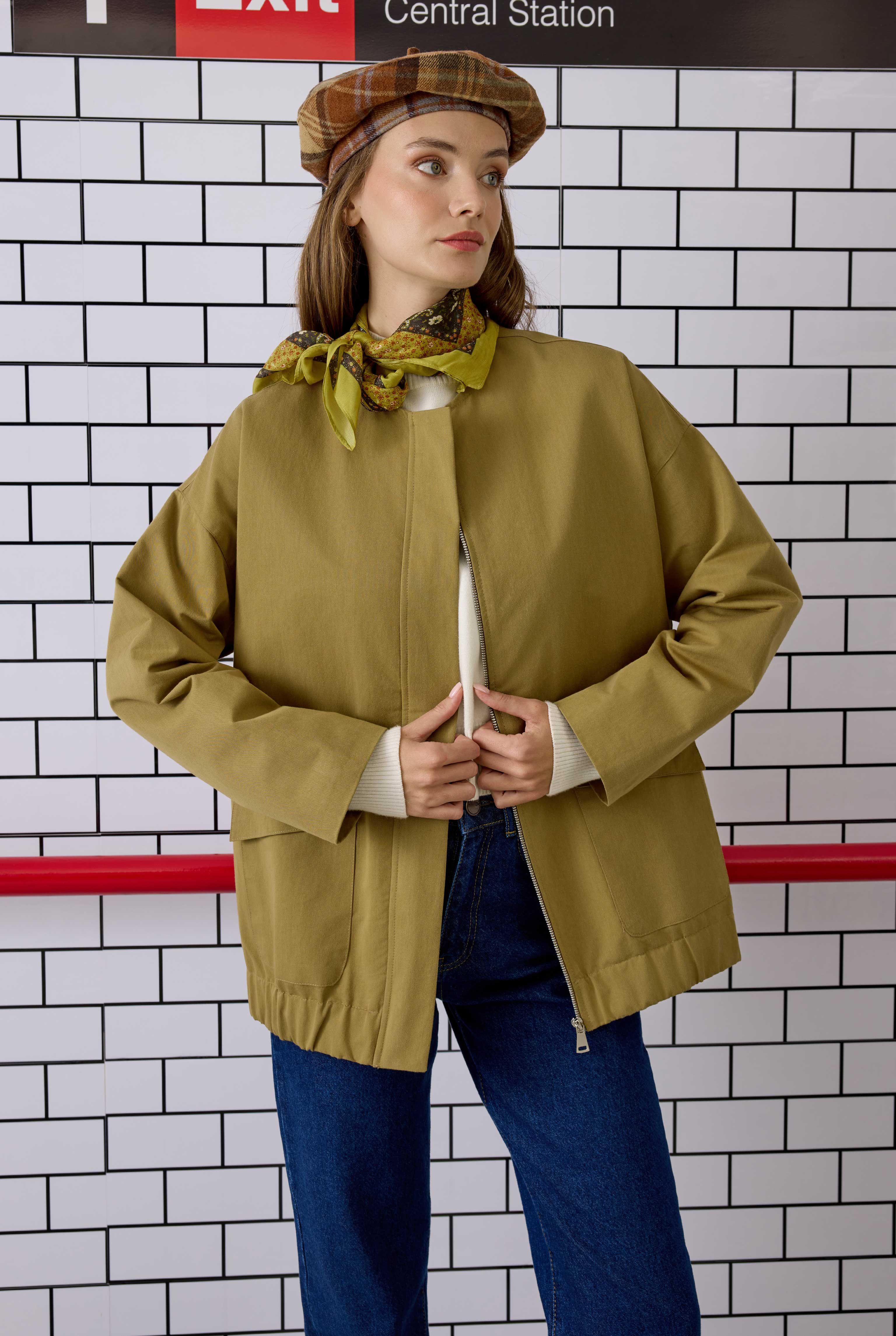 Canvas Bomber Jacket Khaki - 2