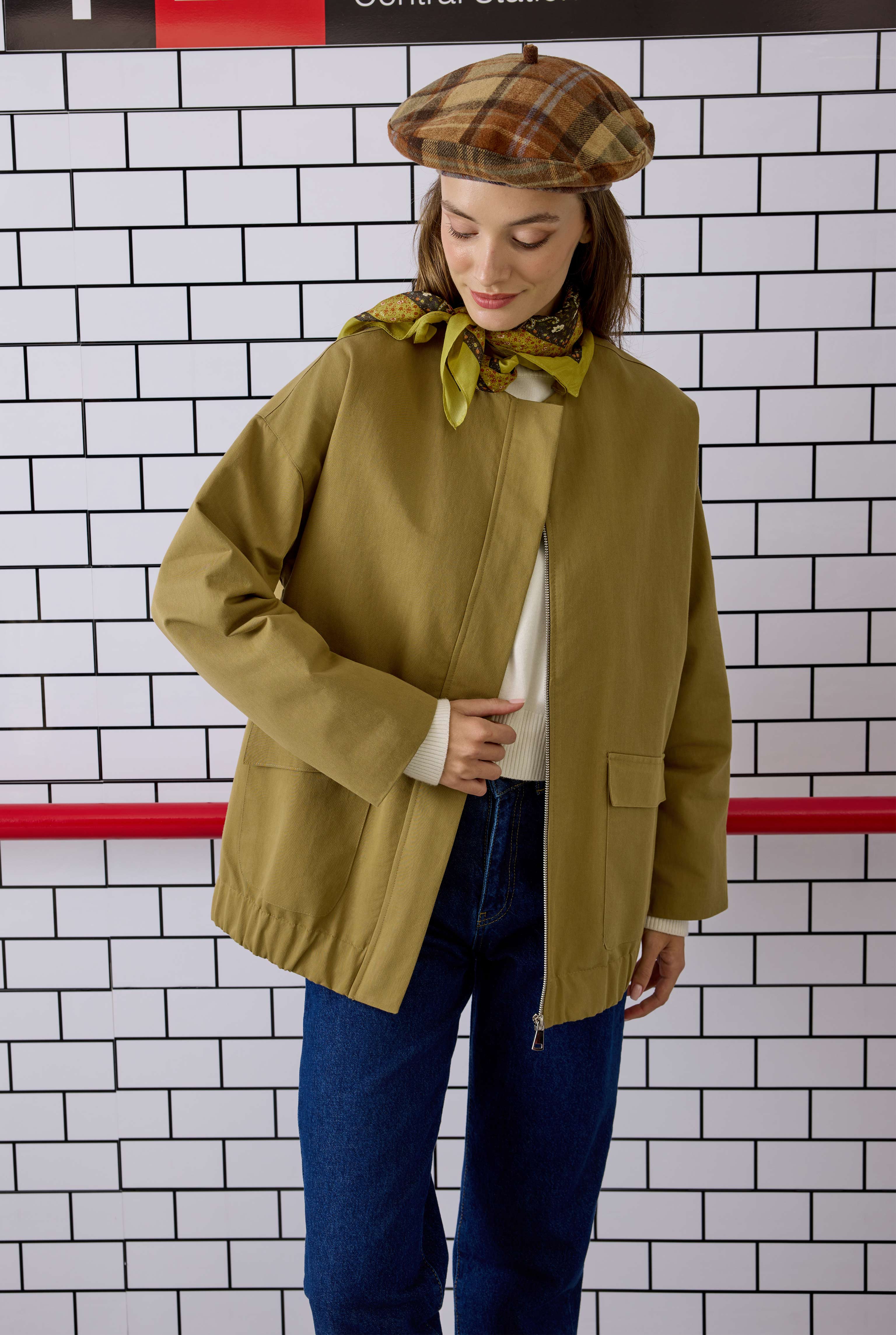 Canvas Bomber Jacket Khaki - HE-QA