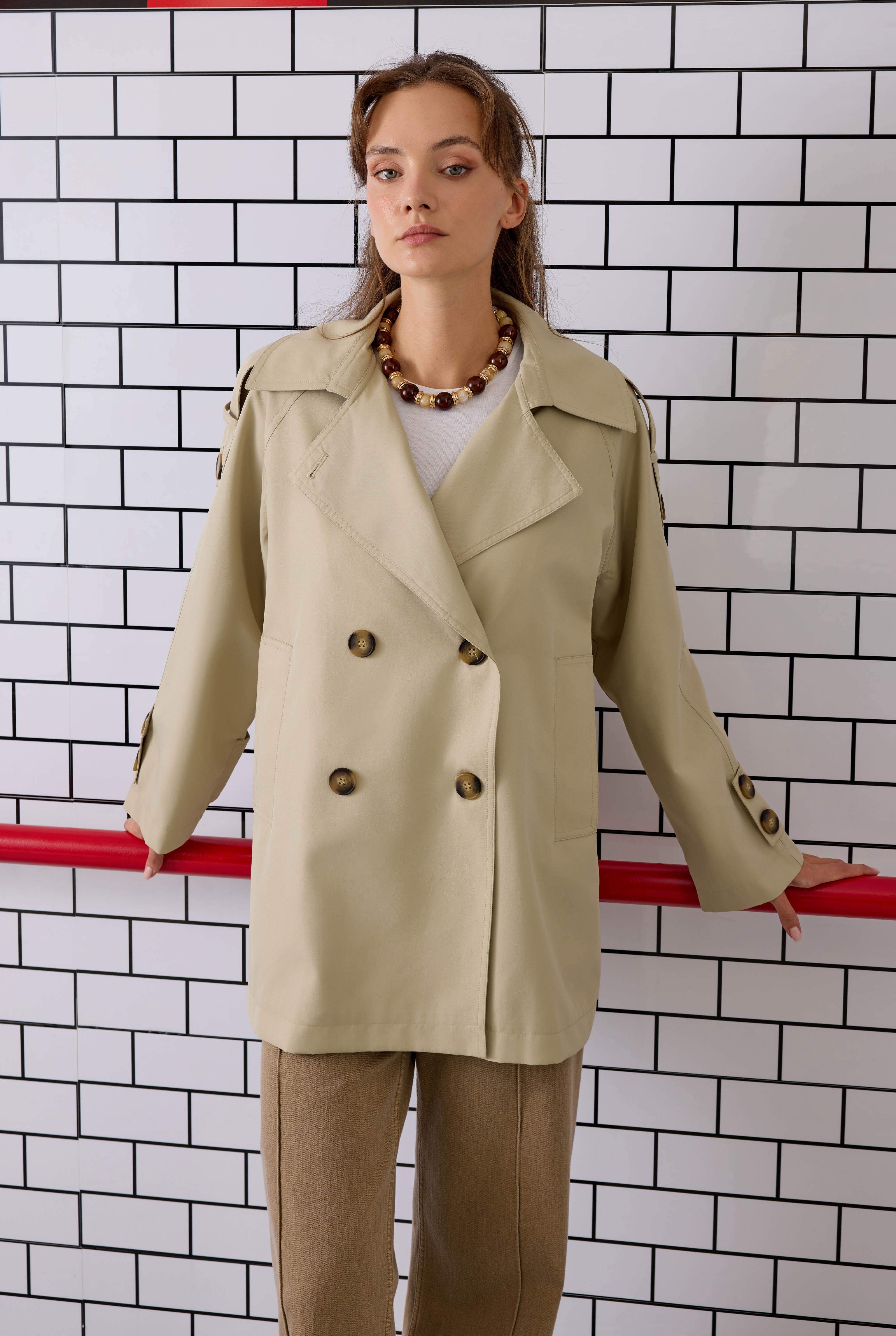Double Breasted Trenchcoat Sage Green - 3