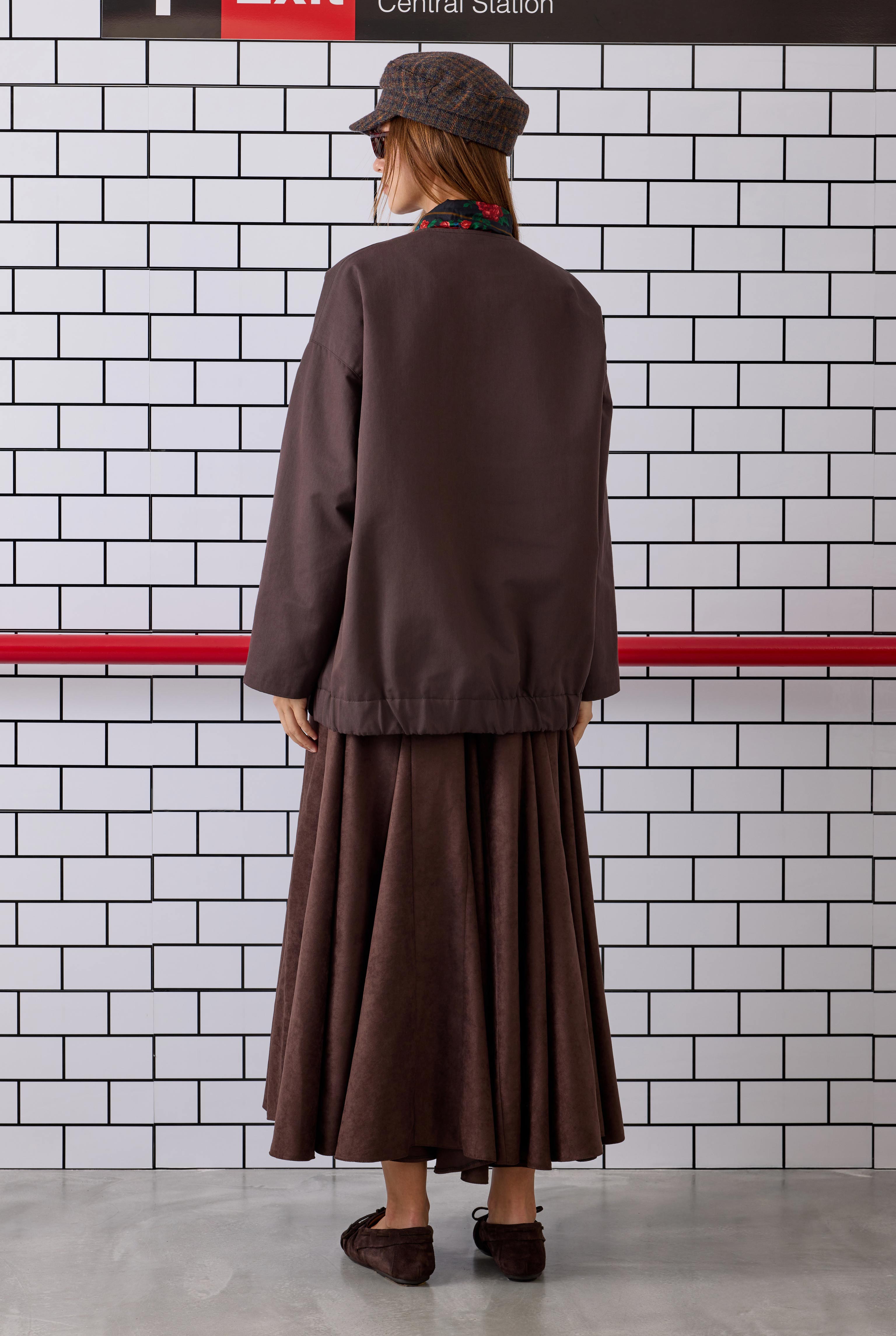 Ruffled Suede Skirt Dark Brown - 7