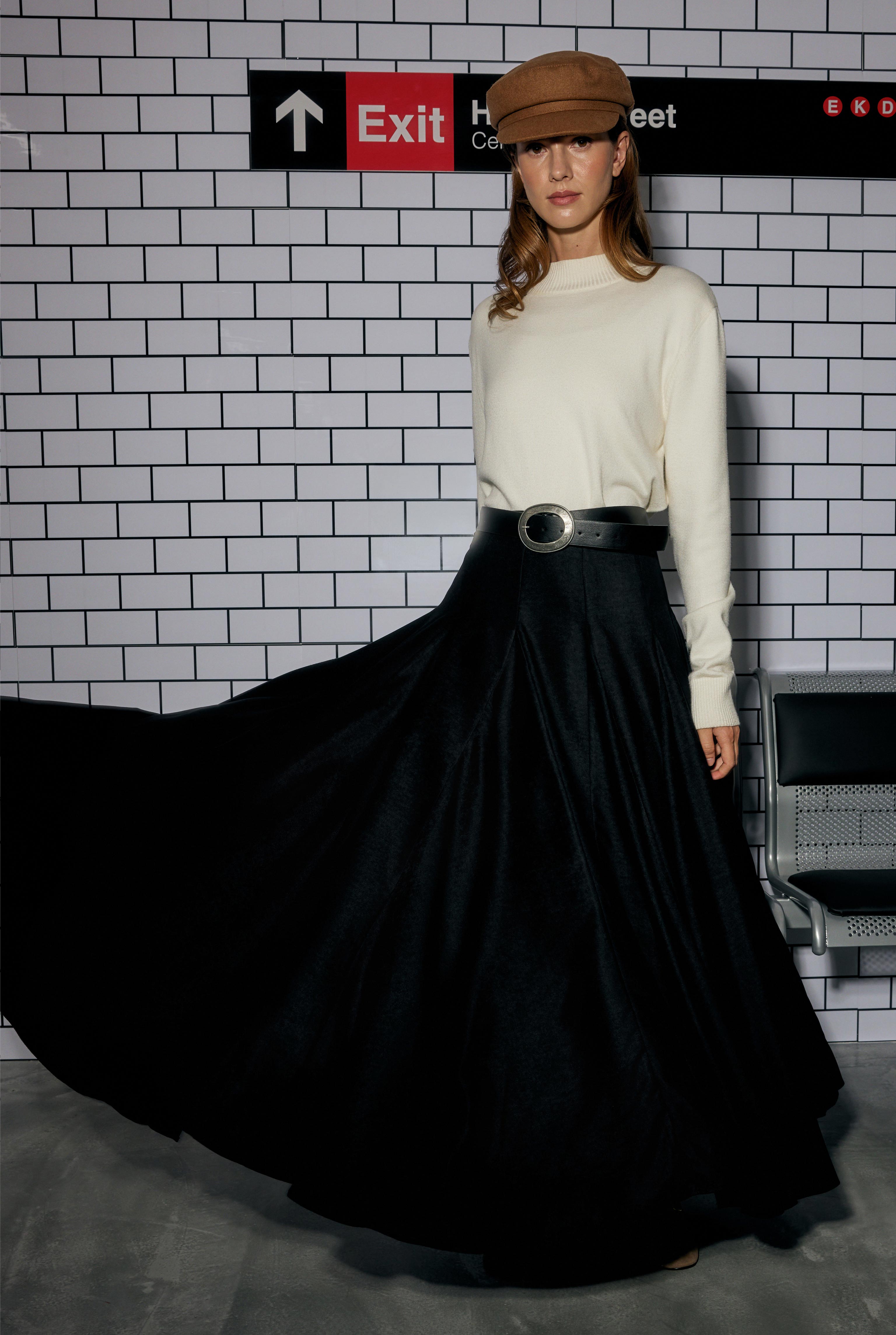 Ruffled Suede Skirt Black - 2