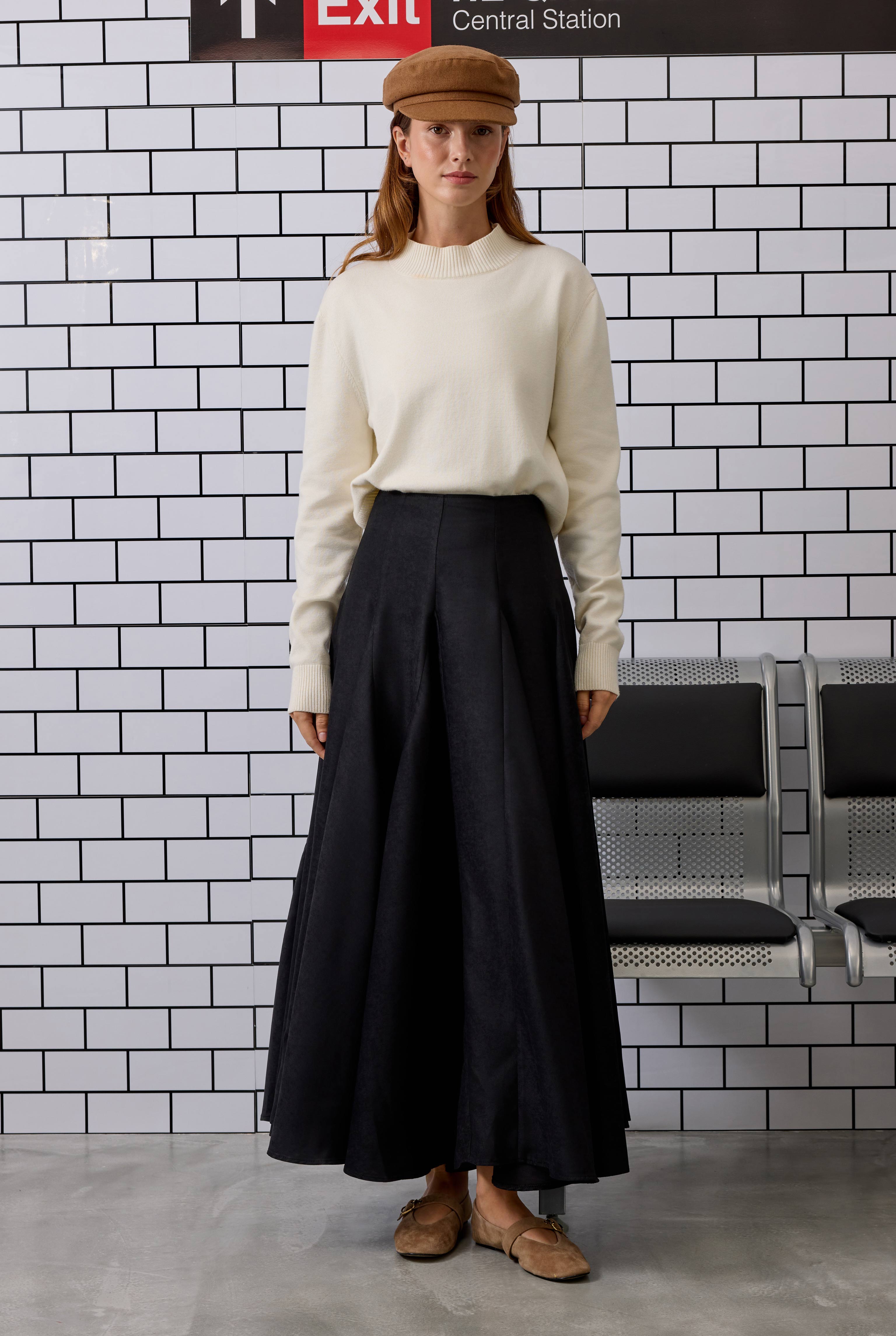 Ruffled Suede Skirt Black - 3