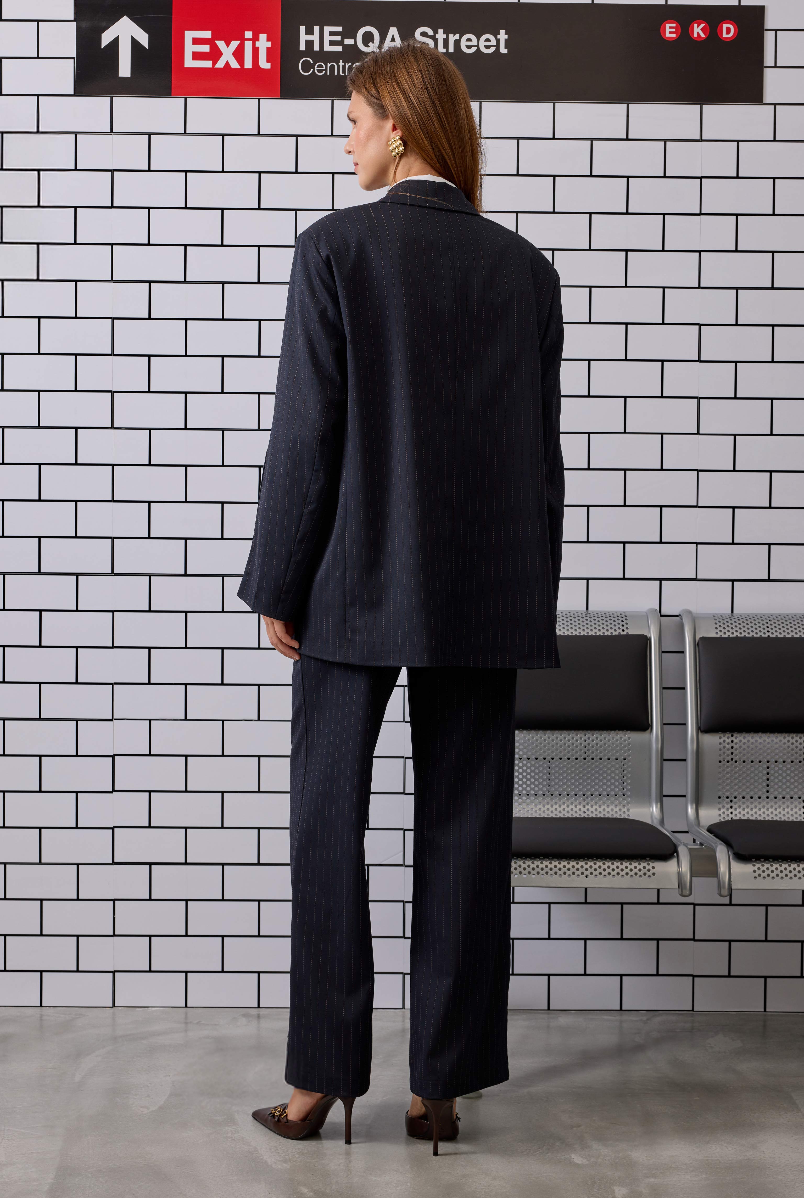 Slit Detailed Jacket Navy Blue - 3
