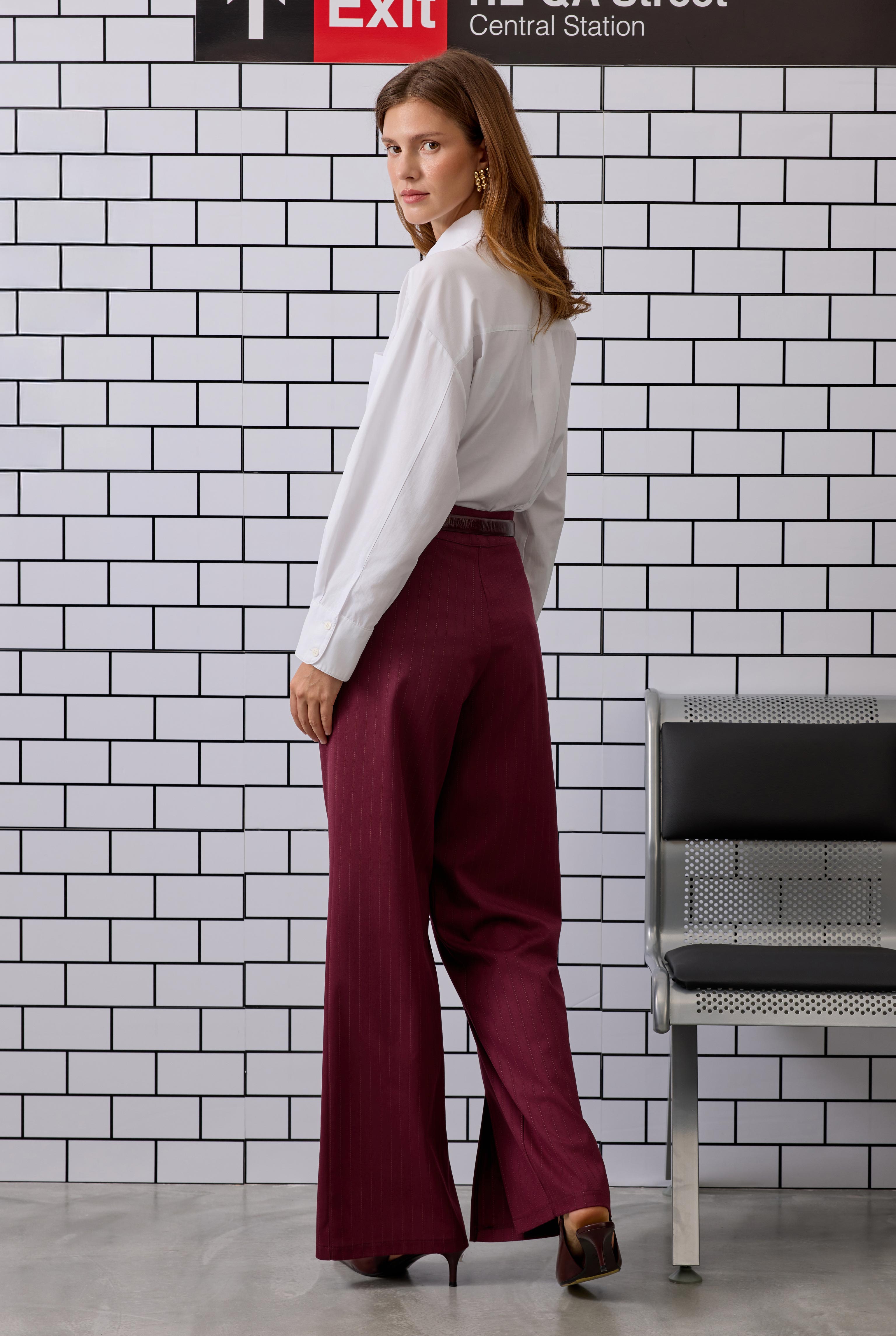 Yırtmaç Detaylı Pantolon Bordo - 5