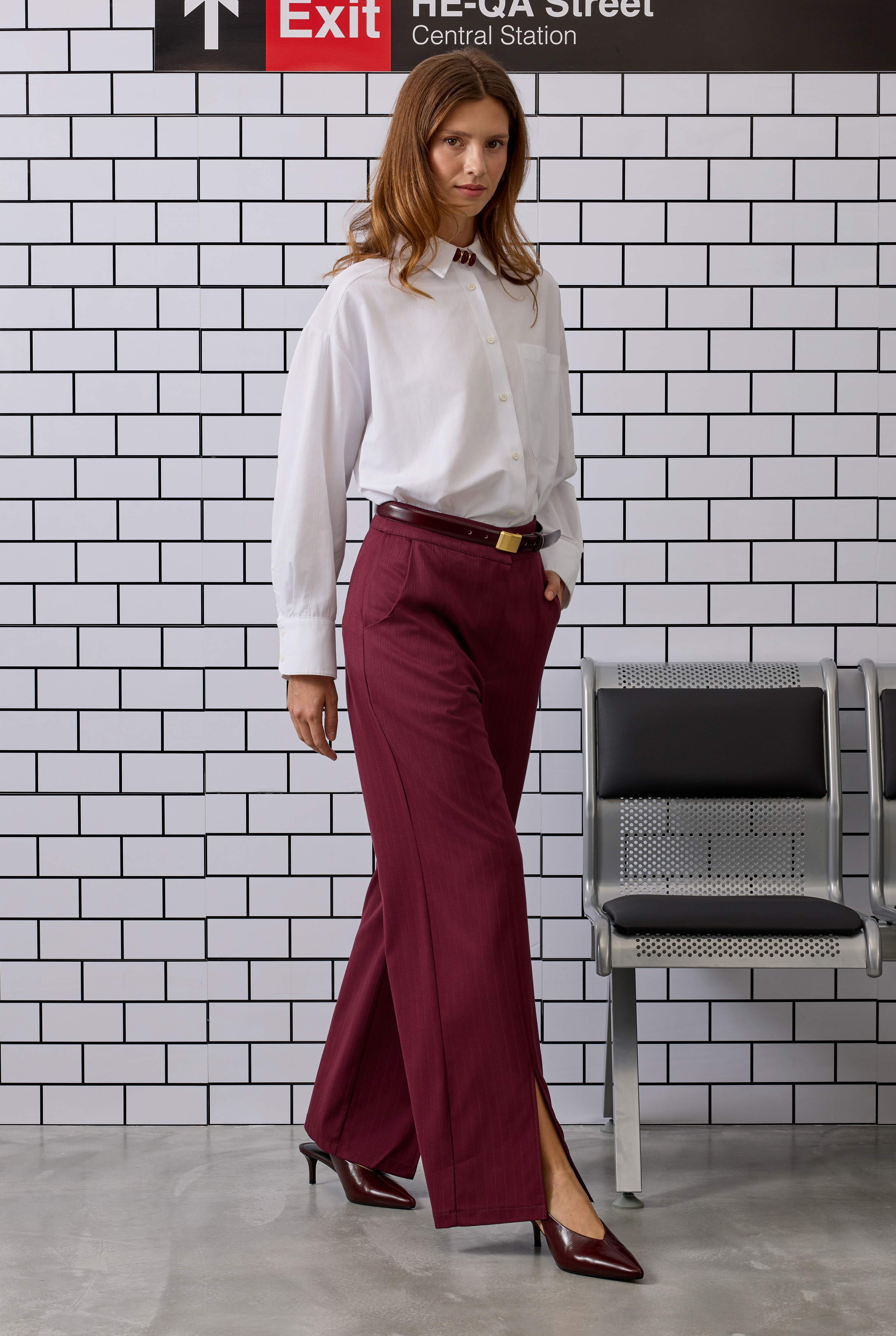 Yırtmaç Detaylı Pantolon Bordo - 4