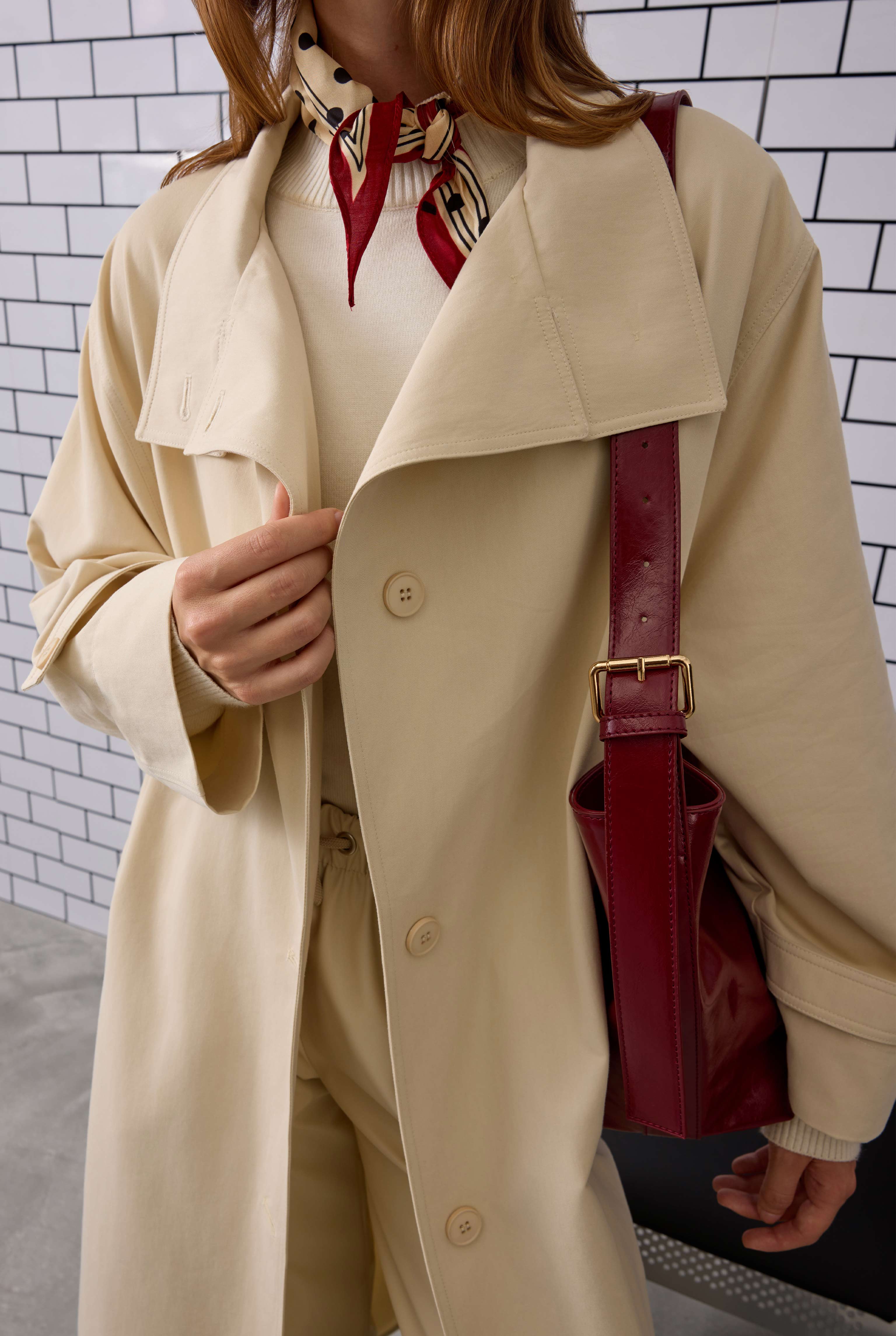 Funnel Neck Long Trenchcoat Cream - 3