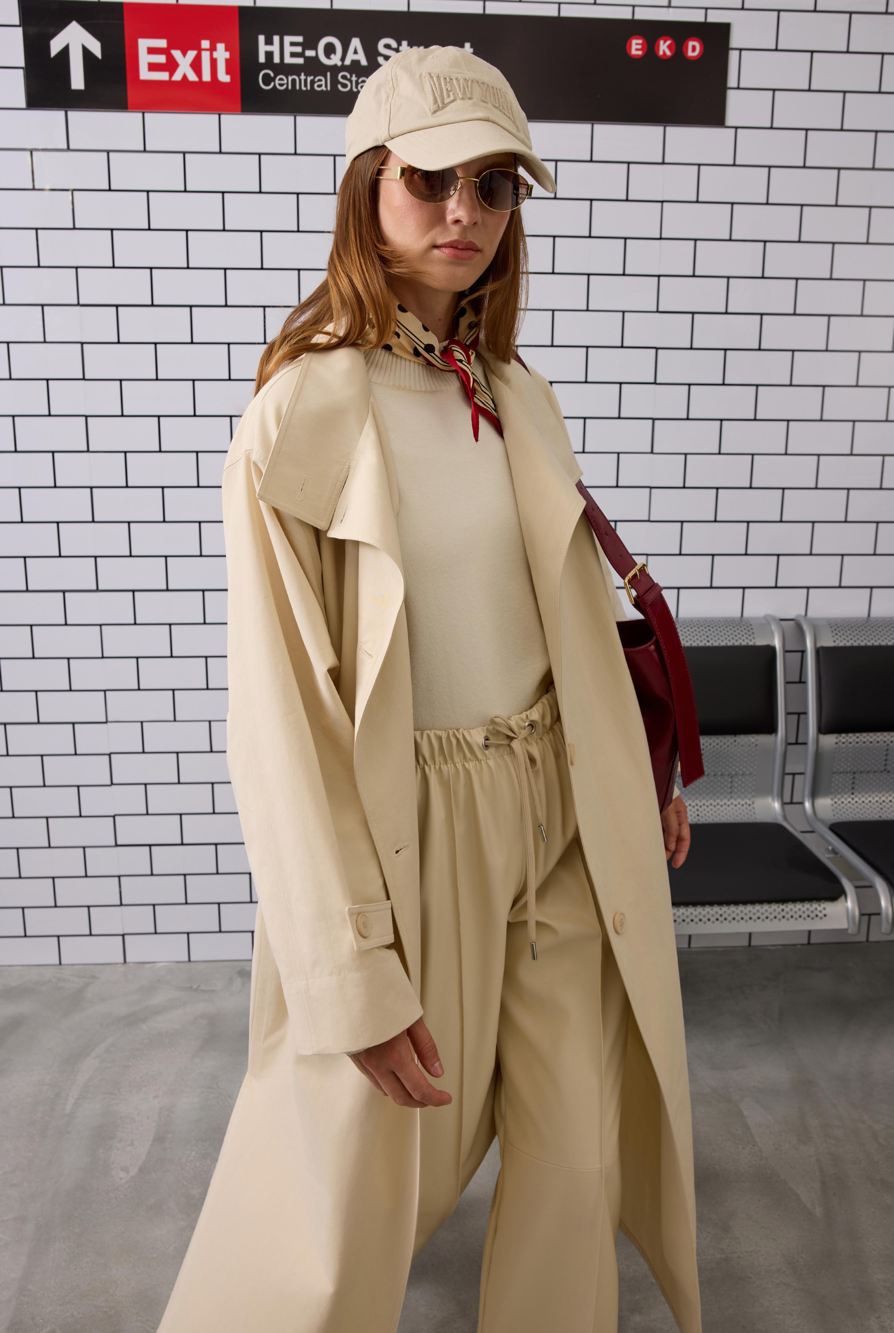 Funnel Neck Long Trenchcoat Cream - 4