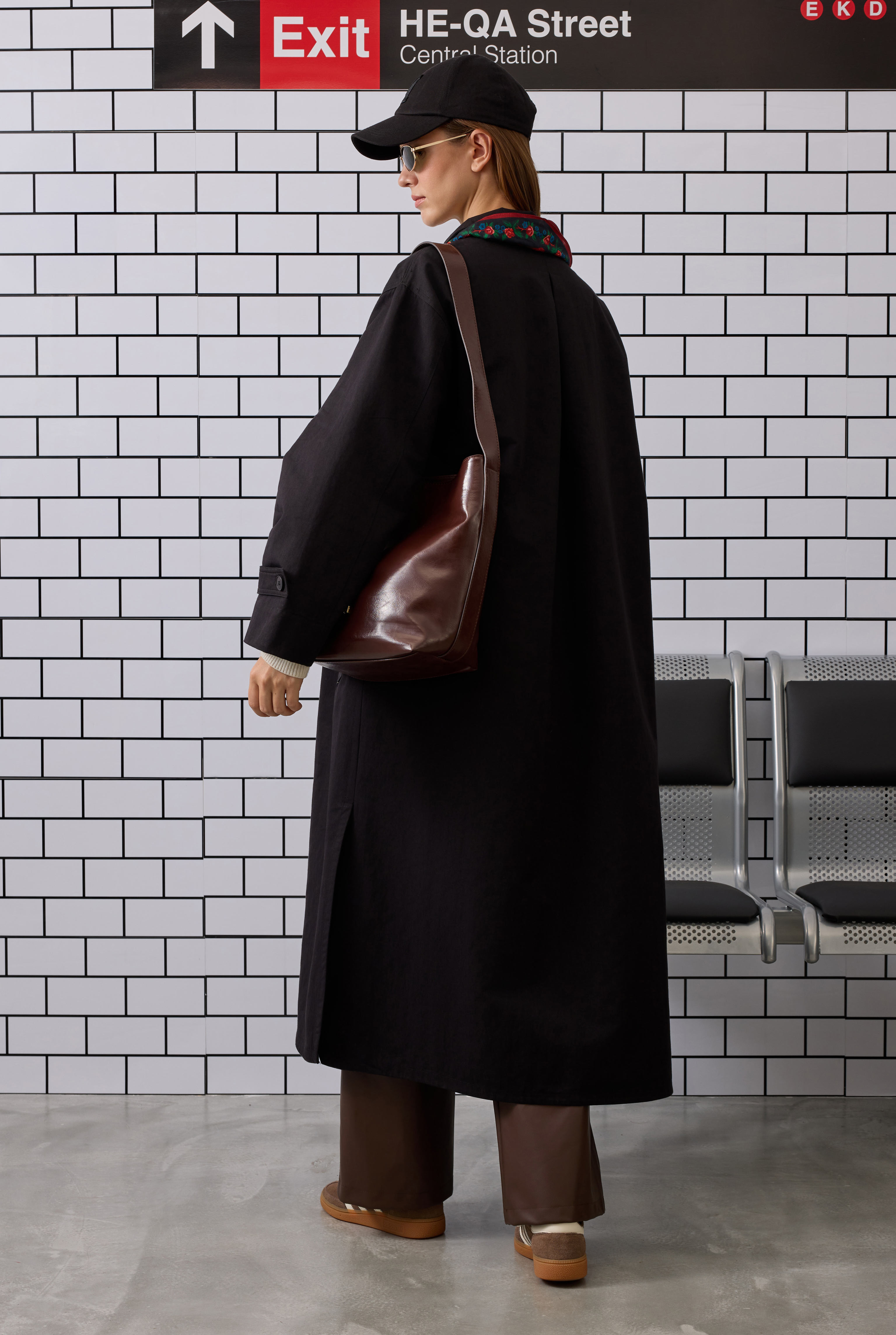 Funnel Neck Long Trenchcoat Black - 3