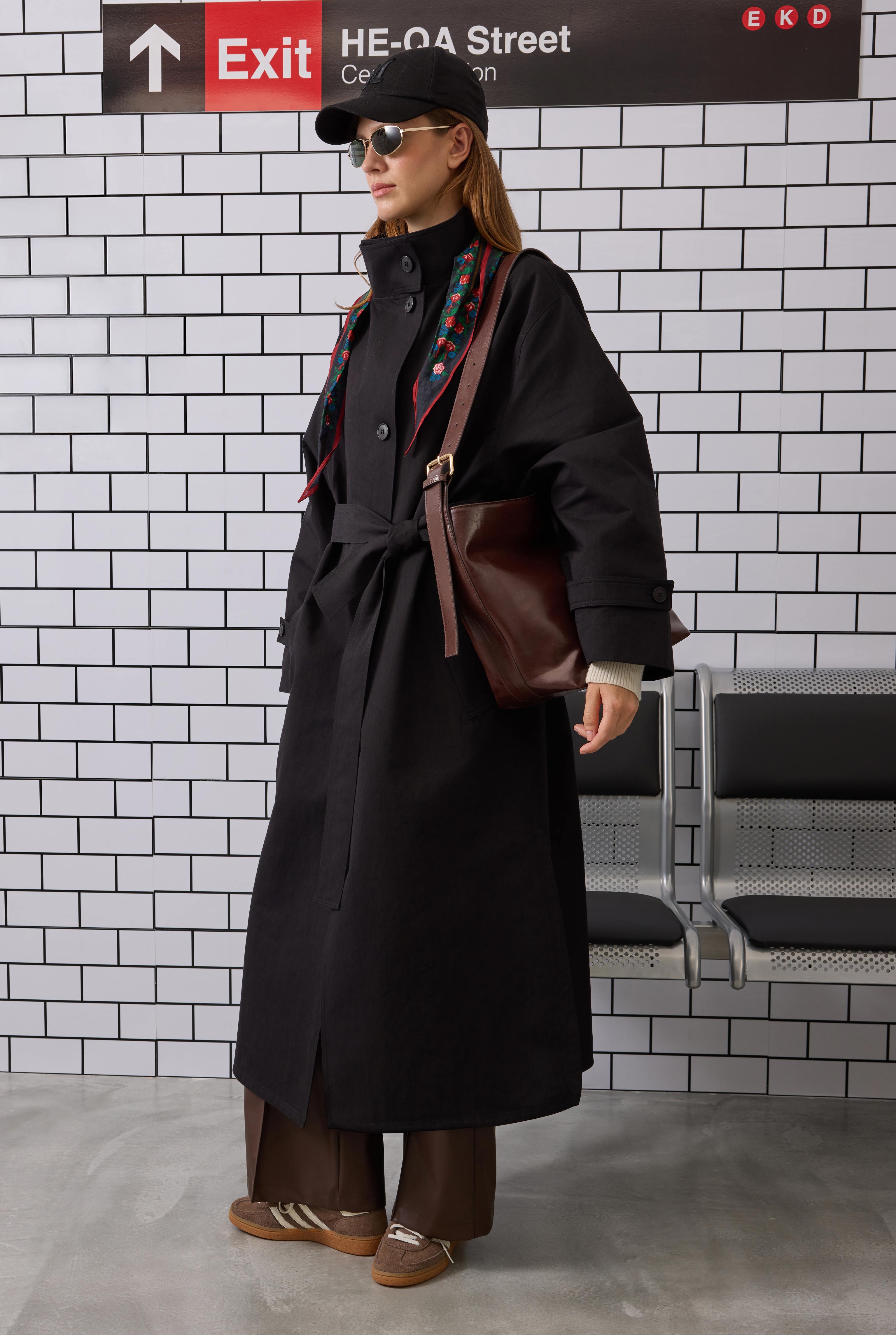 Funnel Neck Long Trenchcoat Black - 4