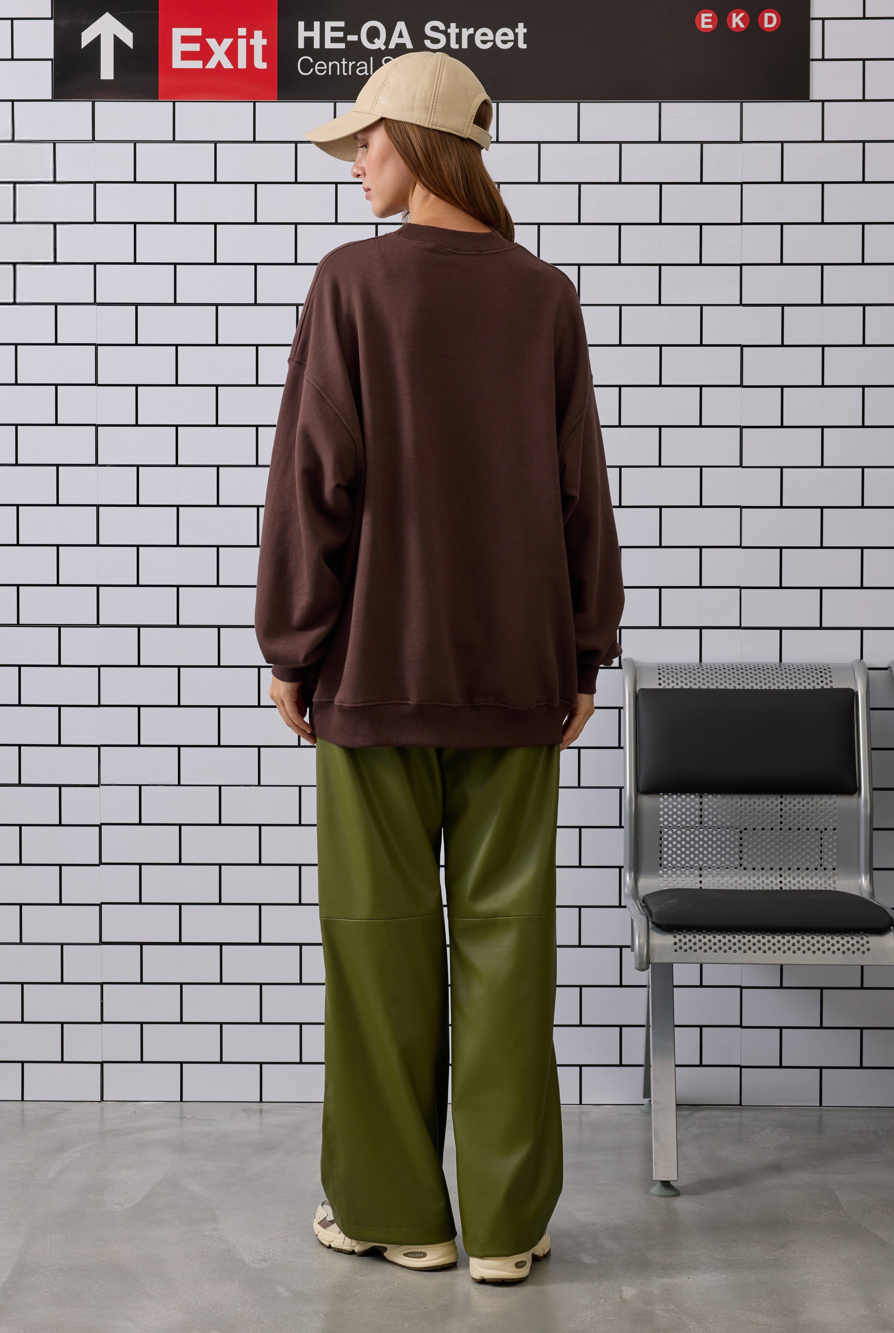 Relaxed-fit Leather Trousers Moss Green - 5