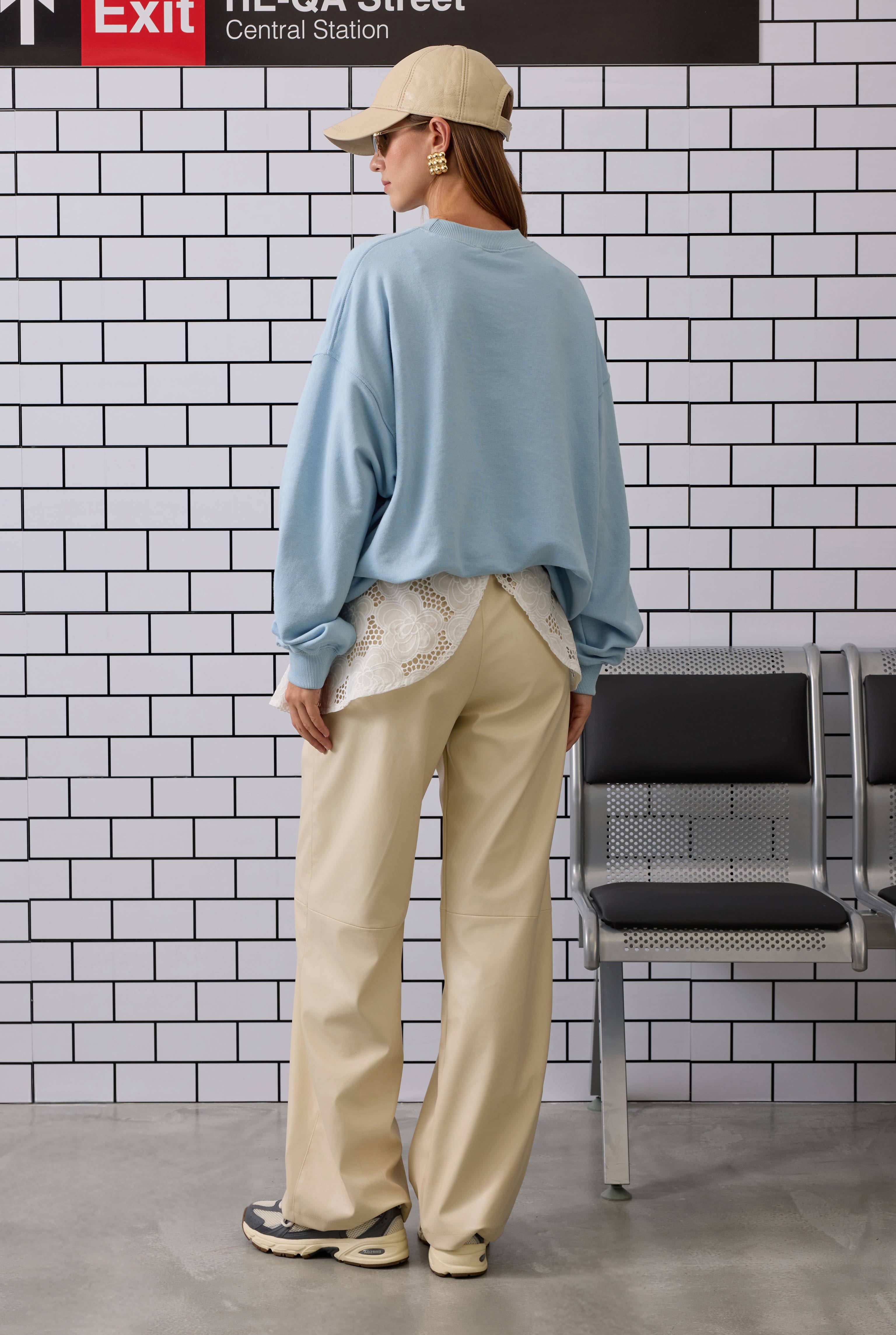 Relaxed-fit Leather Trousers Bone - 3