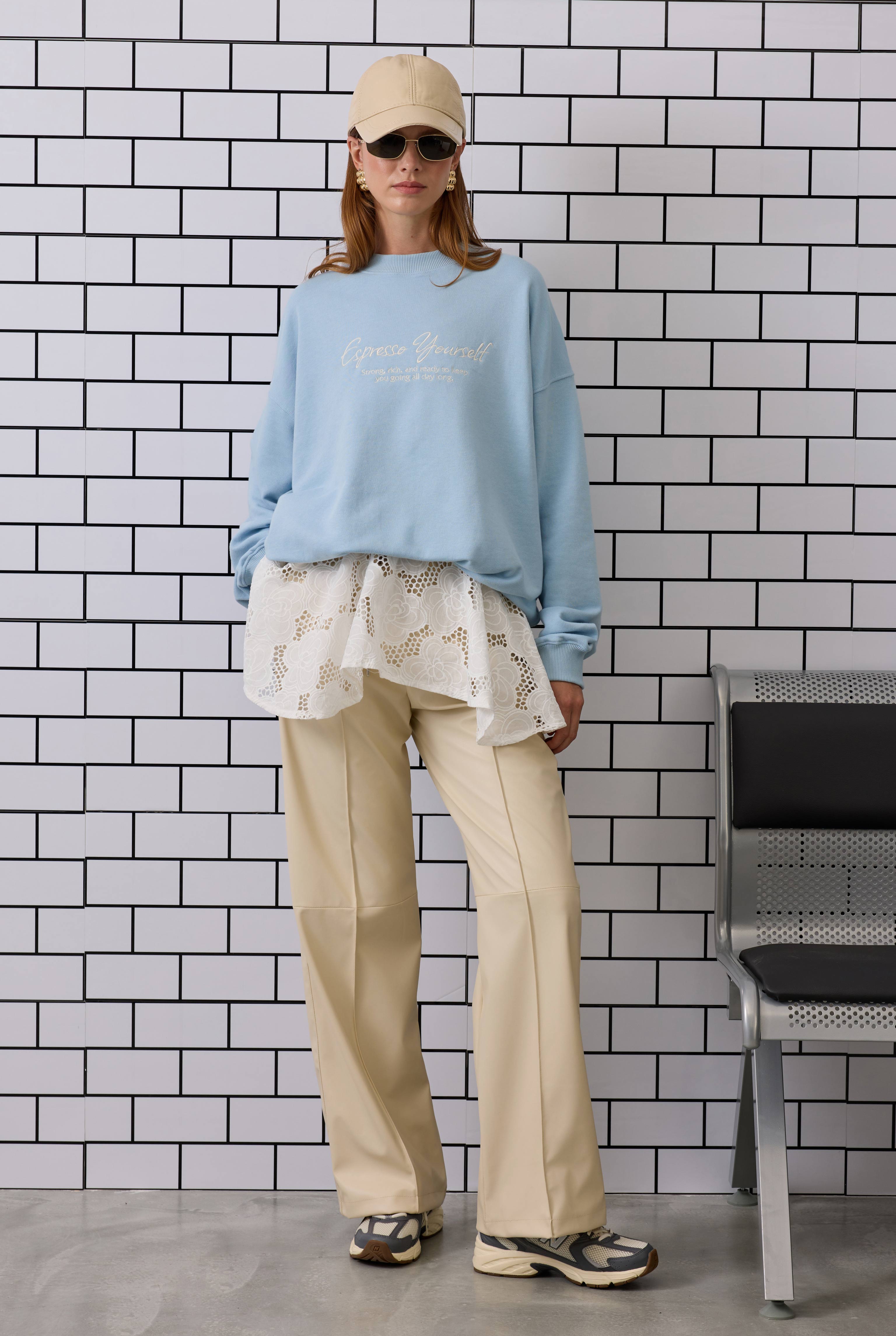 Embroidered Sweatshirt Baby Blue - 3