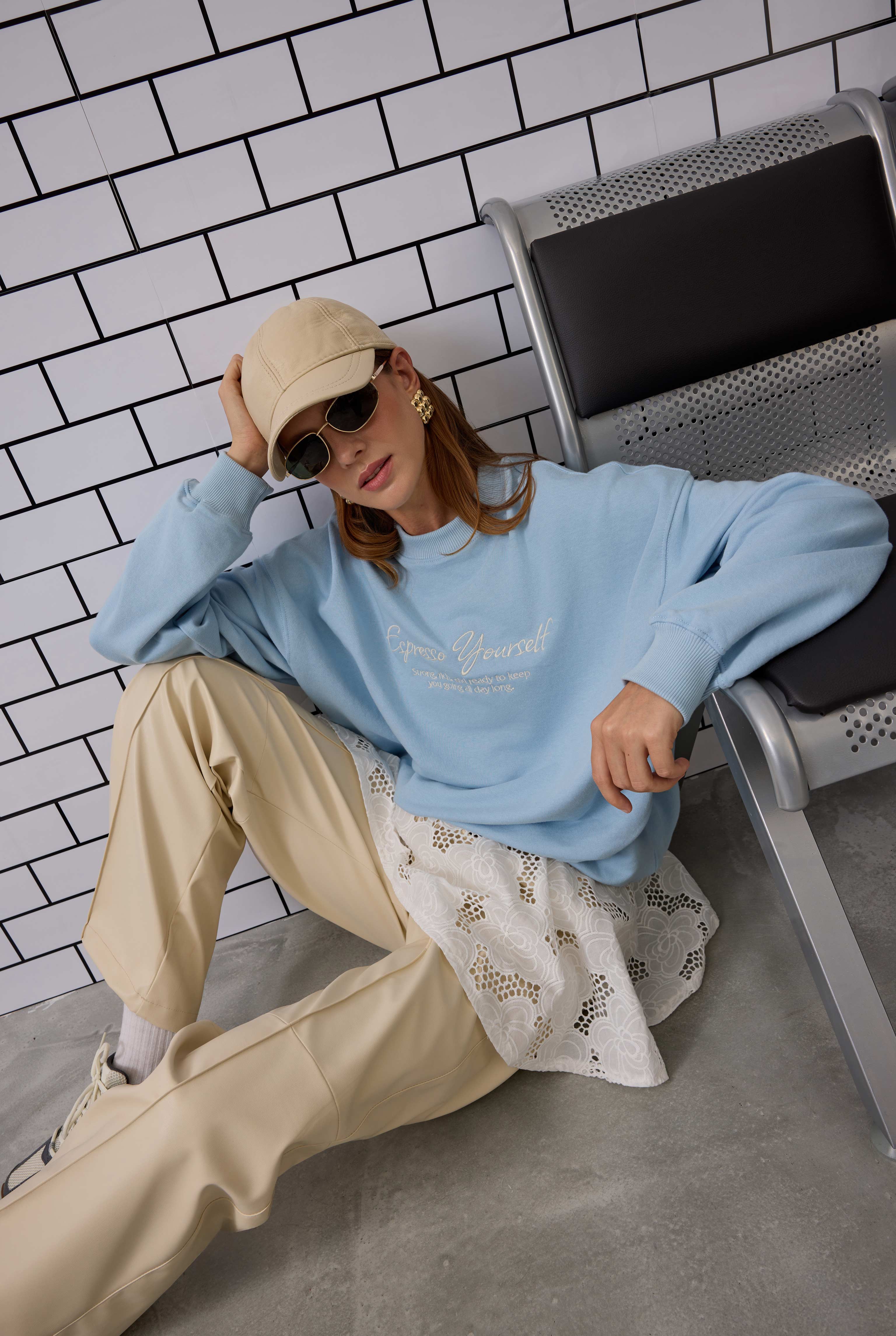 Embroidered Sweatshirt Baby Blue - 5