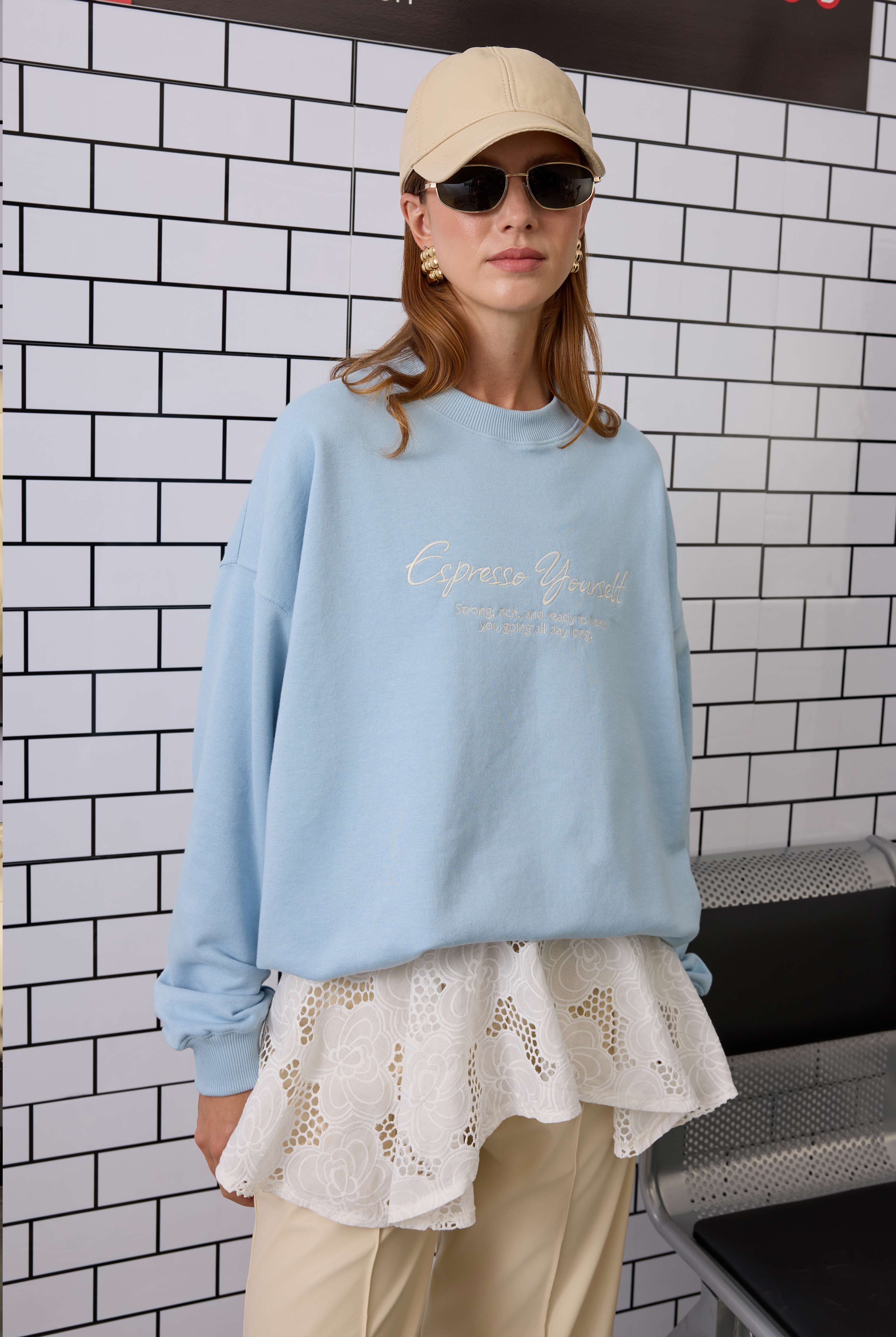 Embroidered Sweatshirt Baby Blue - 2