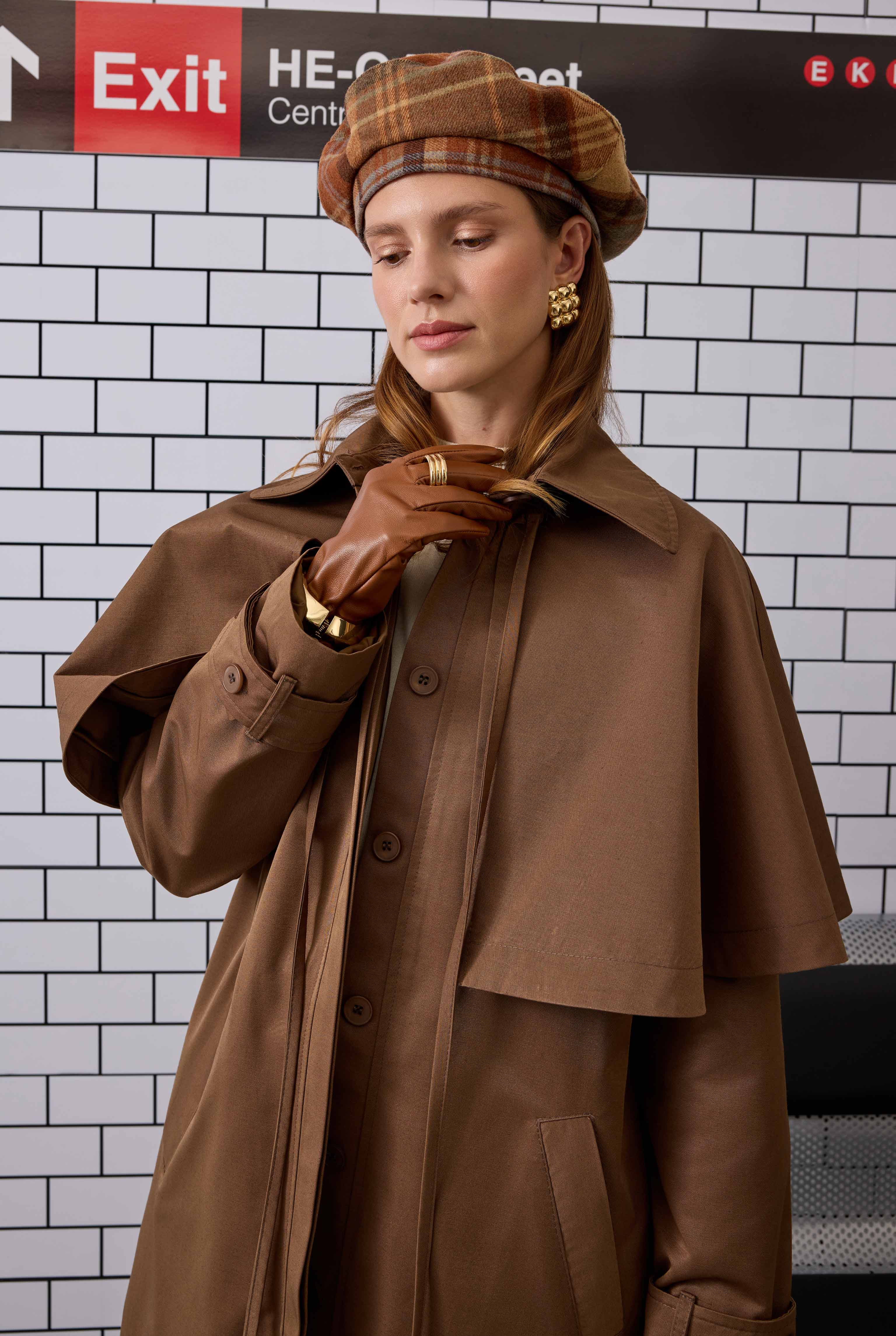 100% Leather Long Gloves Tan - 5