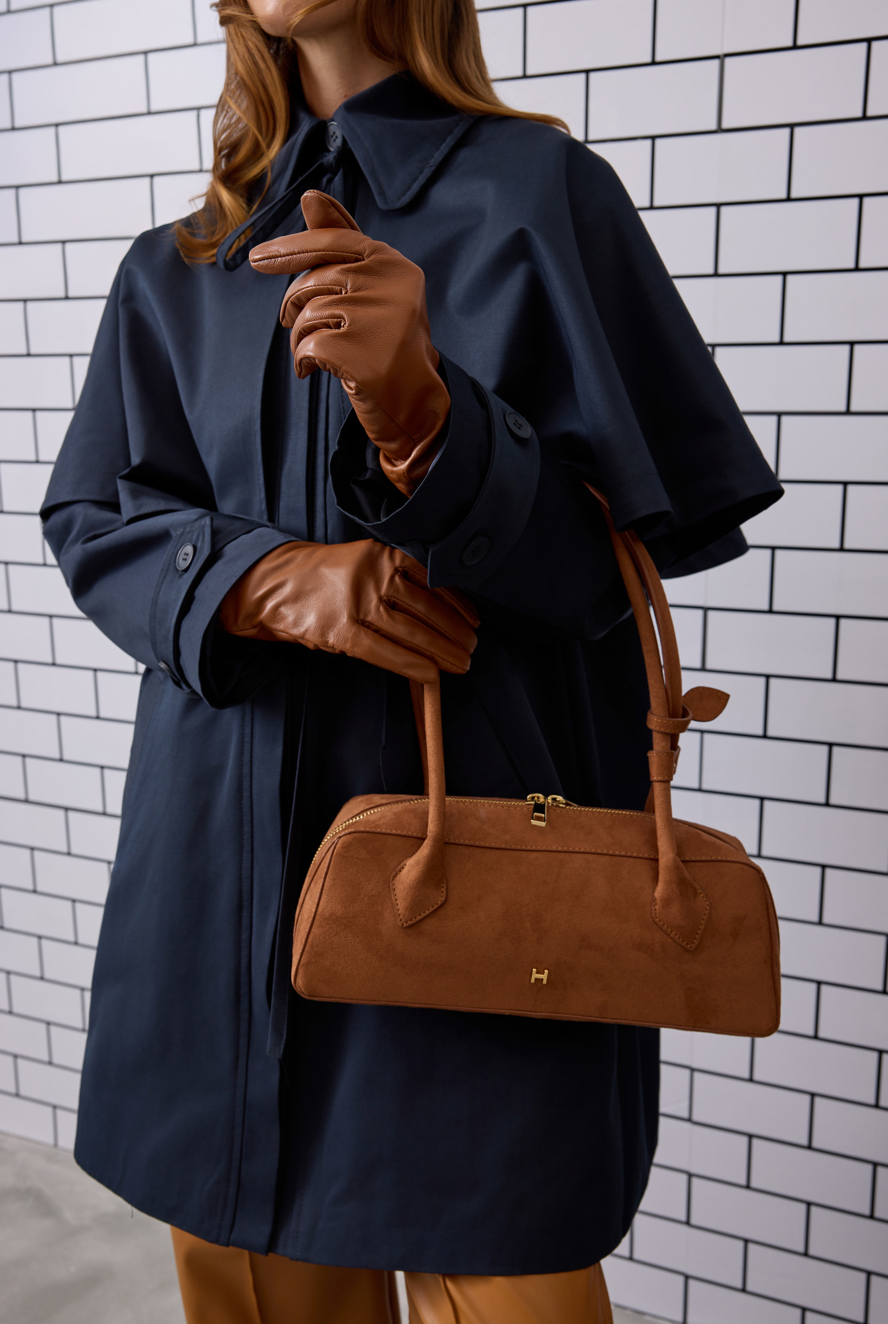 100% Leather Long Gloves Tan - 8