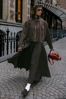 Ruffled Suede Skirt Dark Brown 