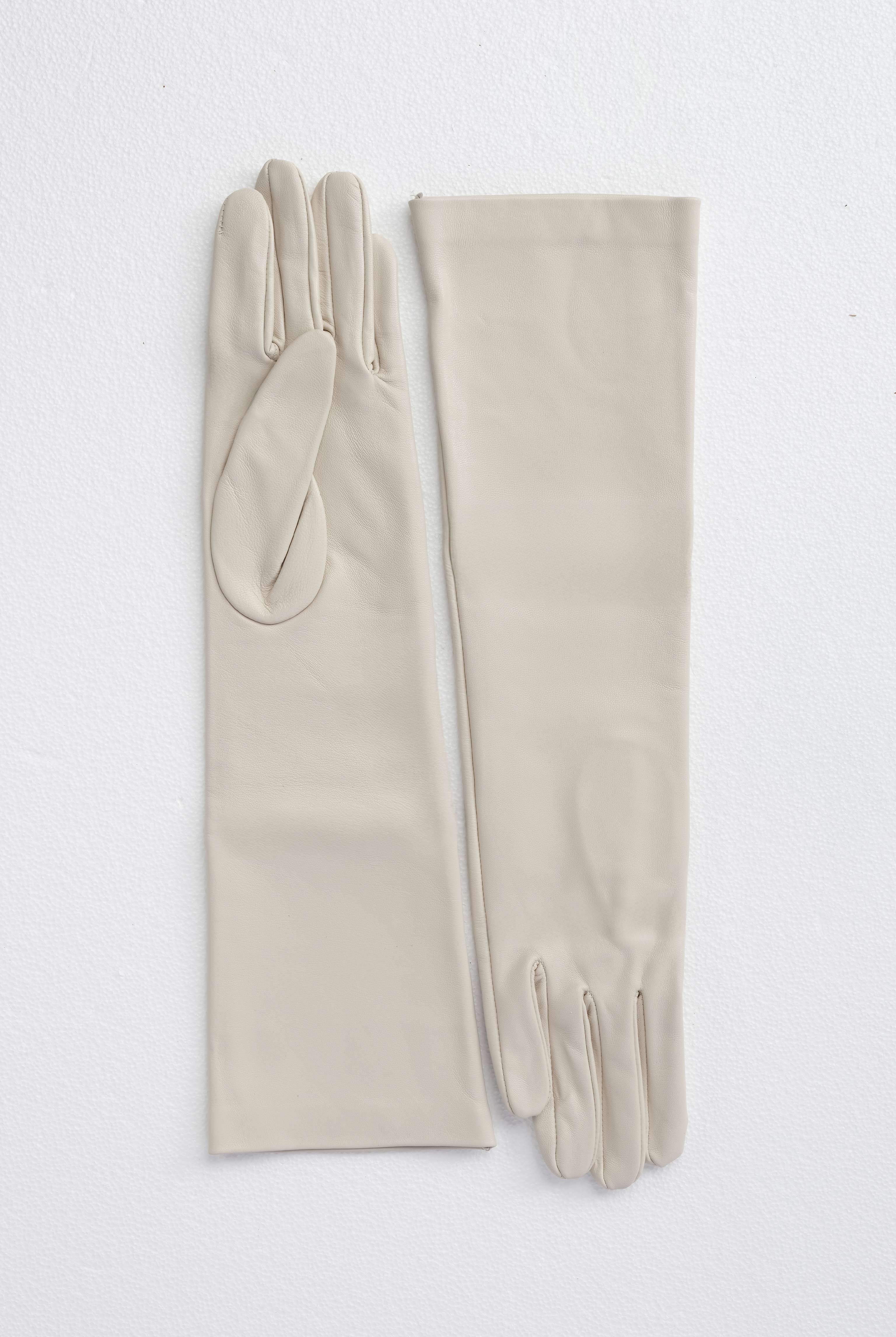 100% Leather Long Gloves Bone - 2