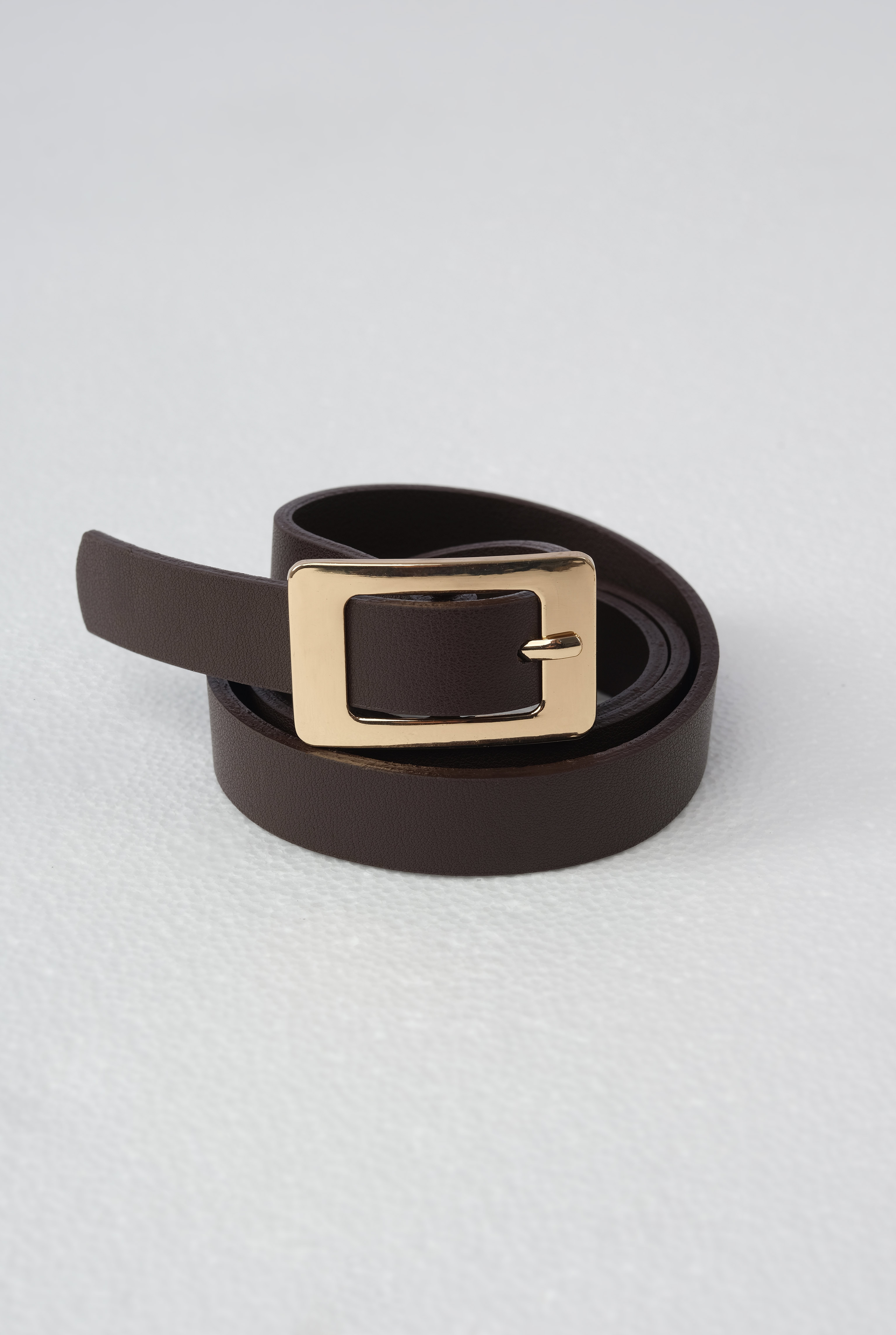 Belt With Gold Square Buckle Dark Brown - 2