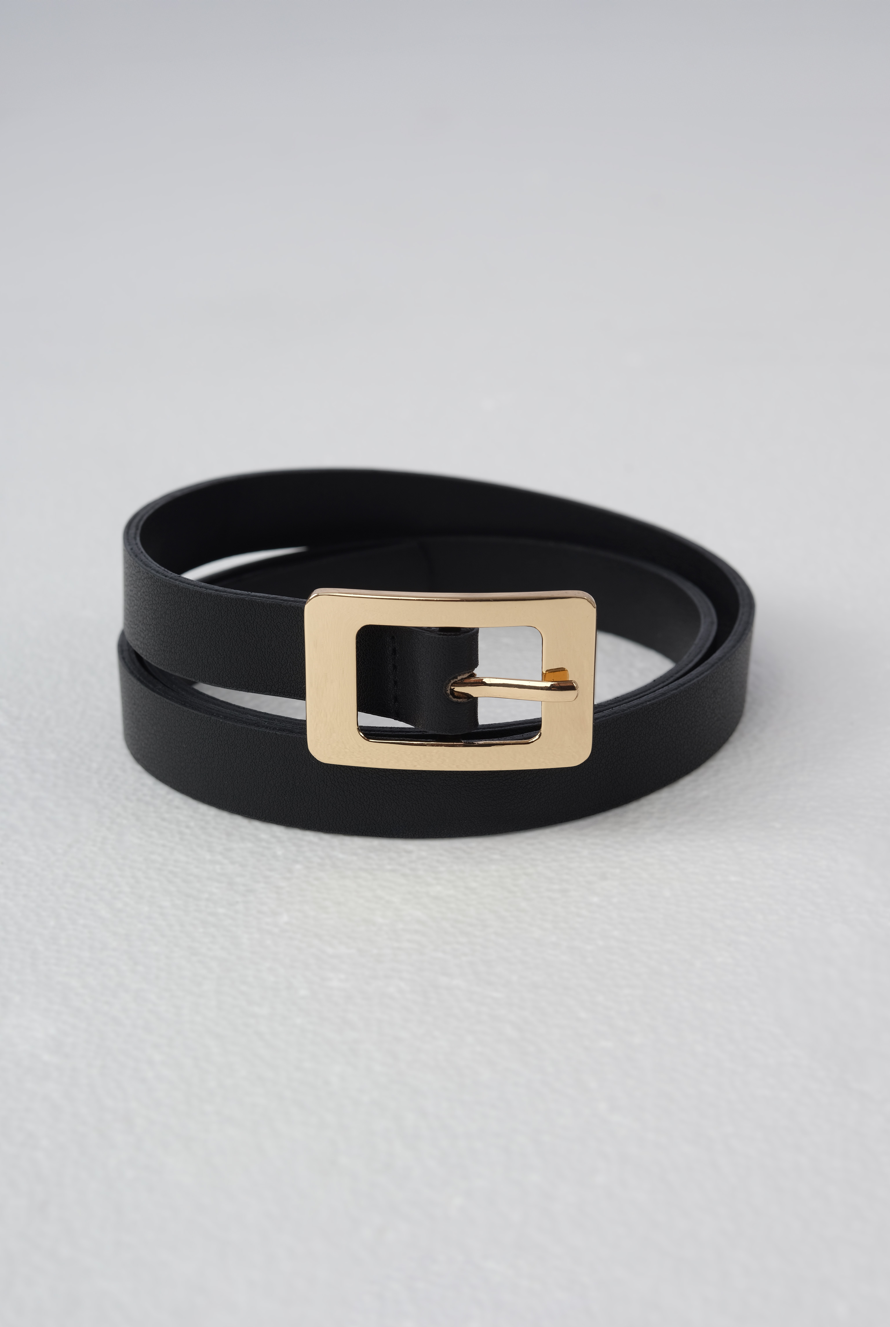 Belt With Gold Square Buckle Black - 2