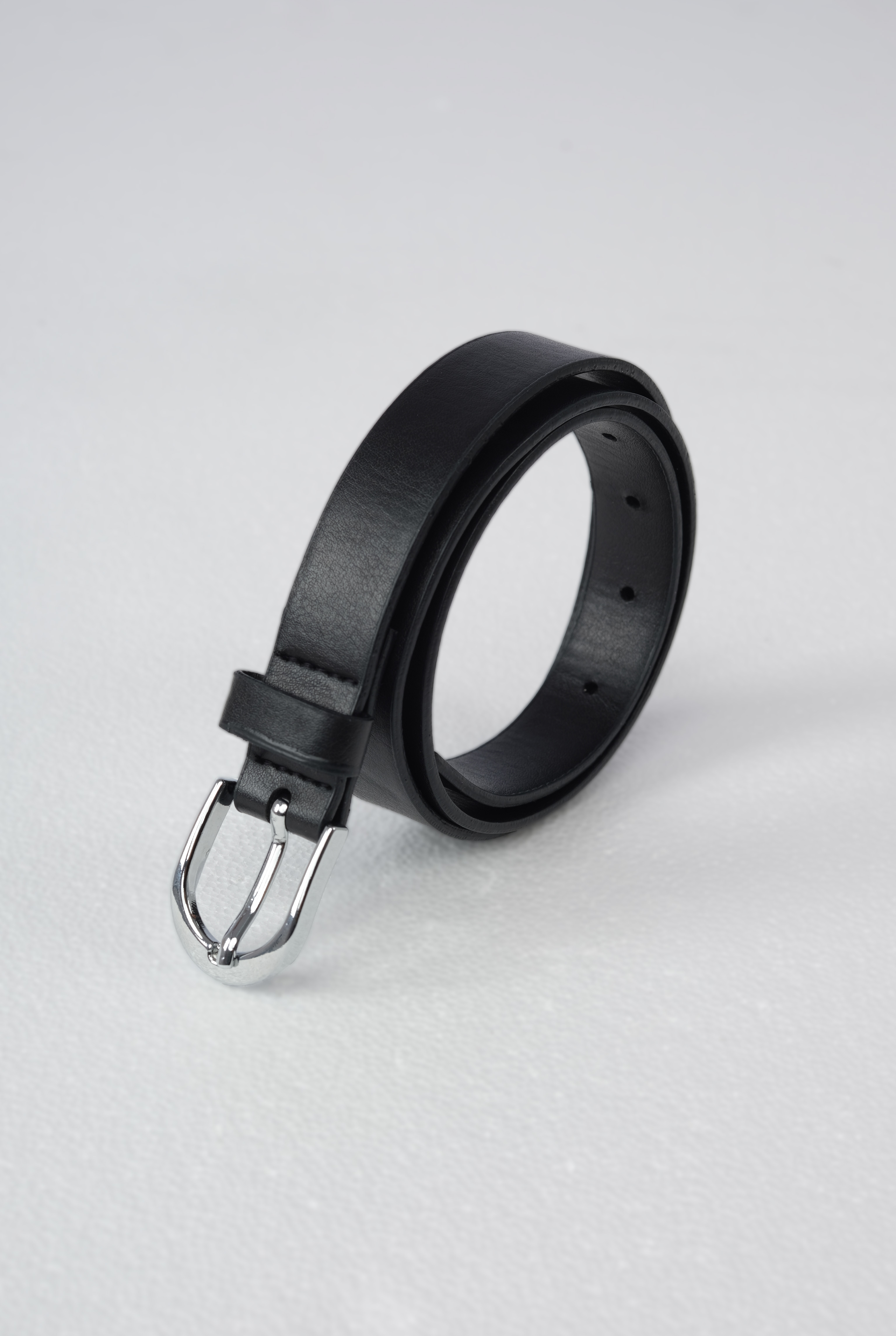 Belt With Metal Ring Buckle Black - 2