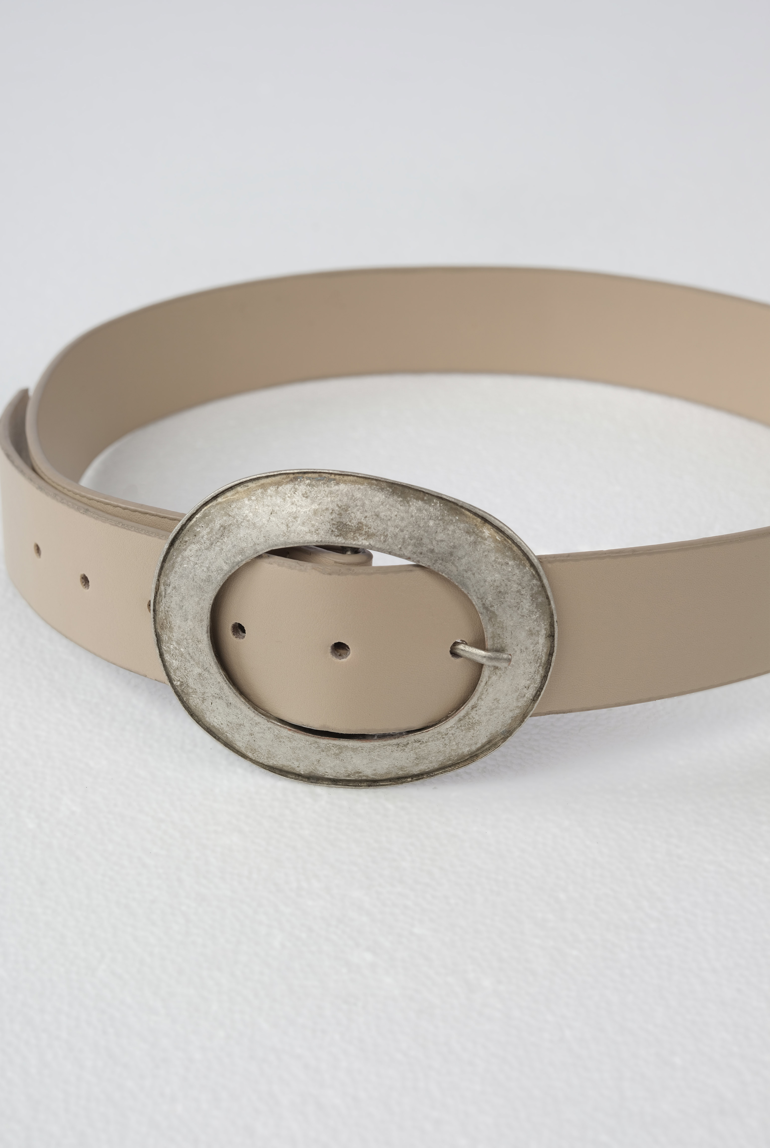 Belt With Metal Ring Buckle Beige - 3