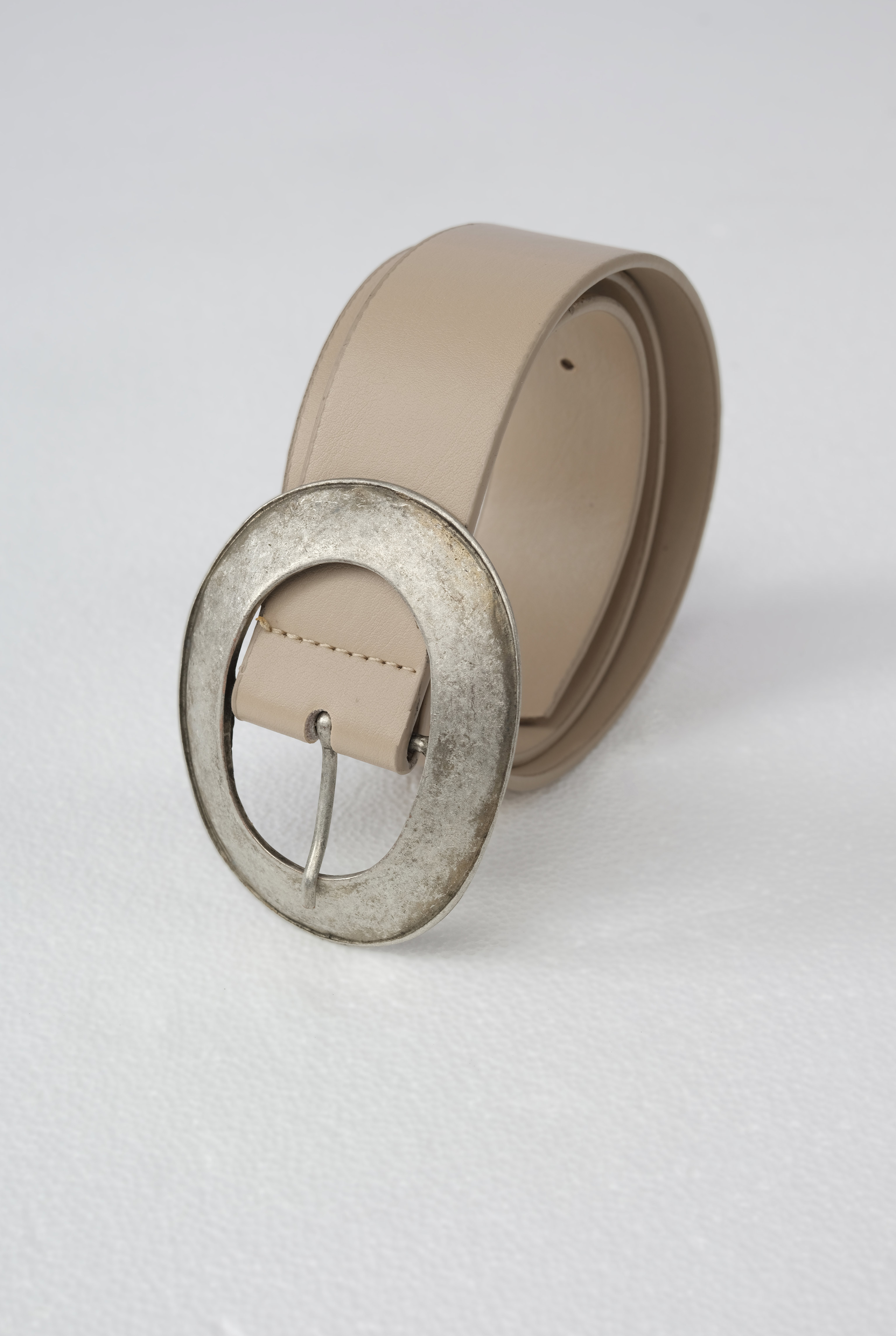 Belt With Metal Ring Buckle Beige - 2