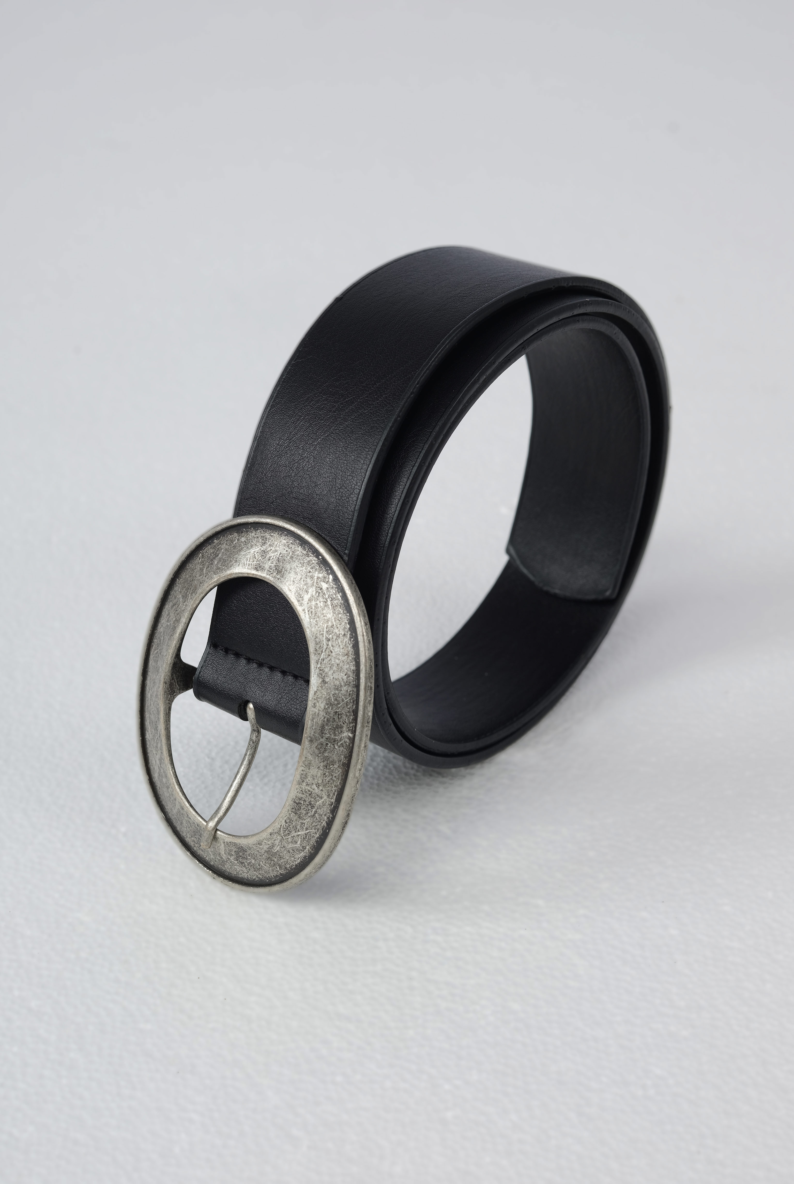 Belt With Metal Ring Buckle Black - 2