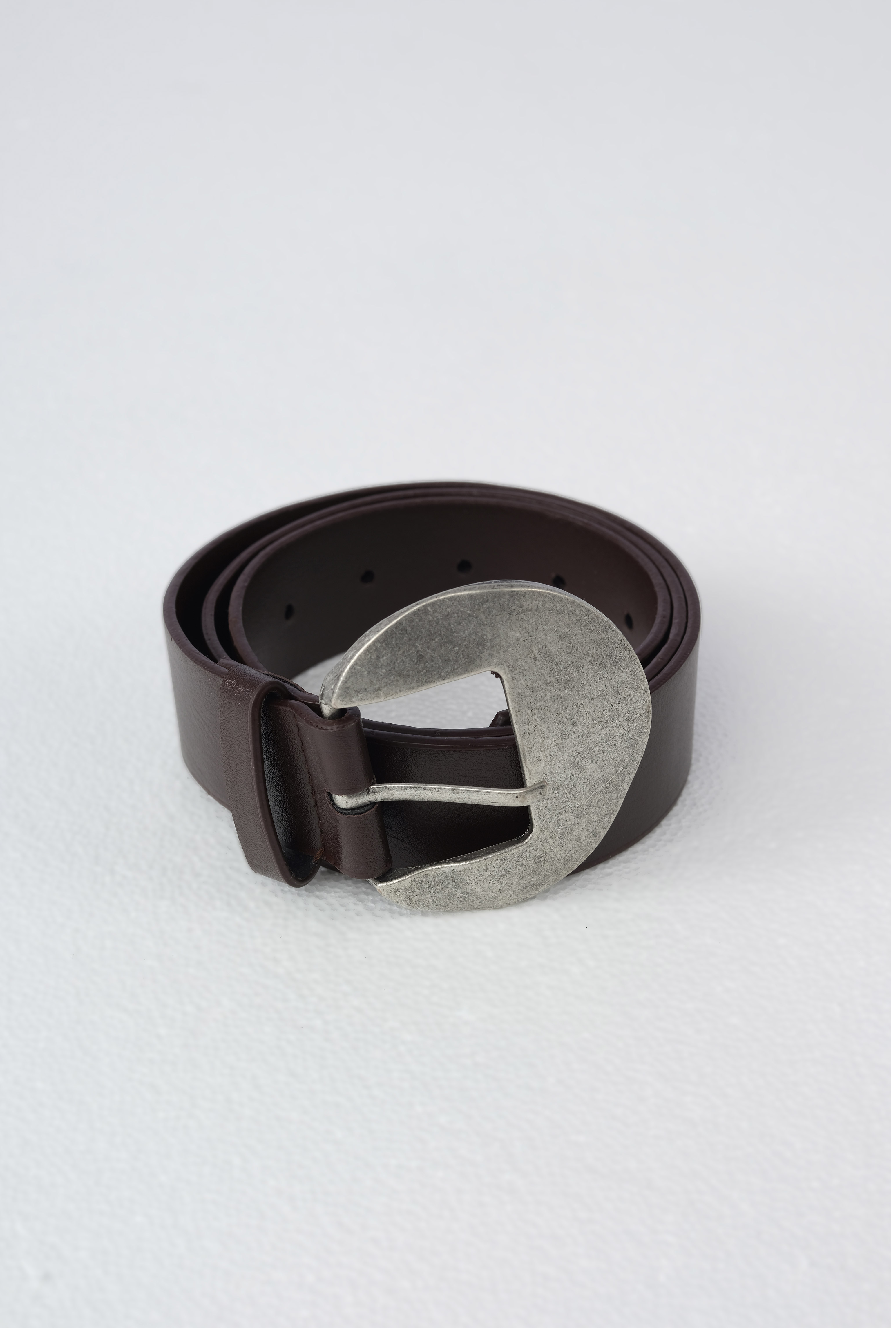 Belt With Oval Metal Buckle Dark Brown - 2