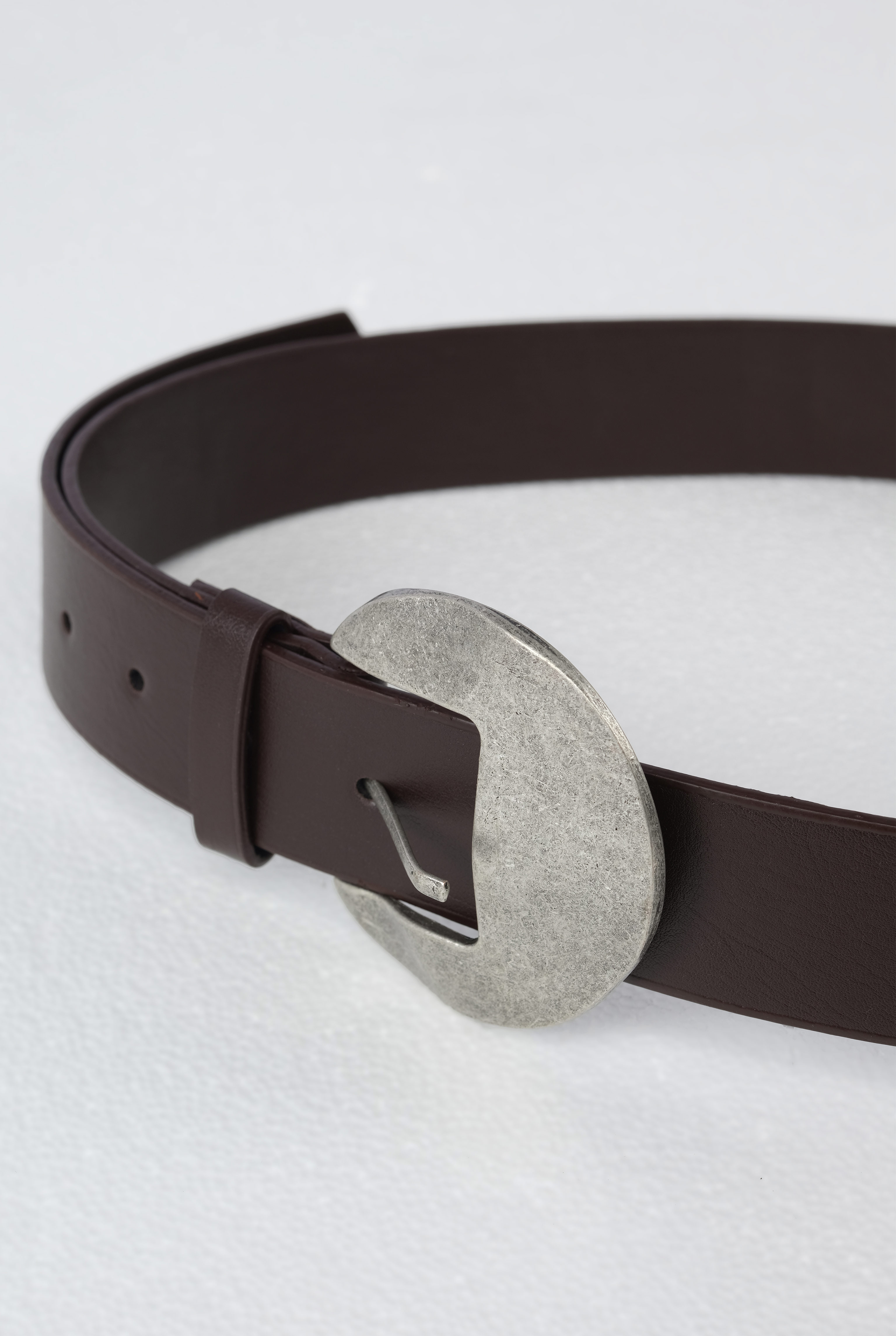 Belt With Oval Metal Buckle Dark Brown - 3