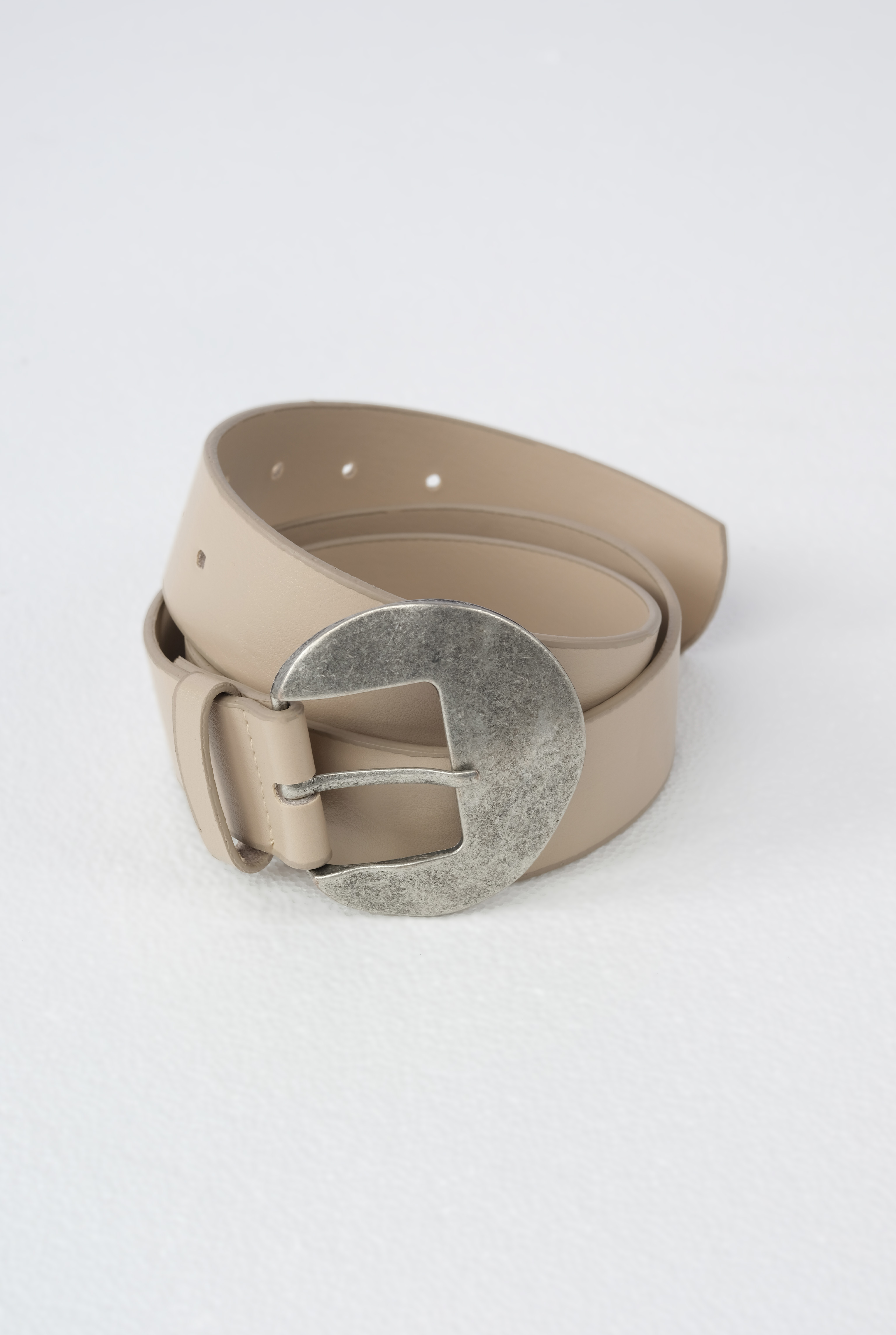 Belt With Oval Metal Buckle Beige - 2