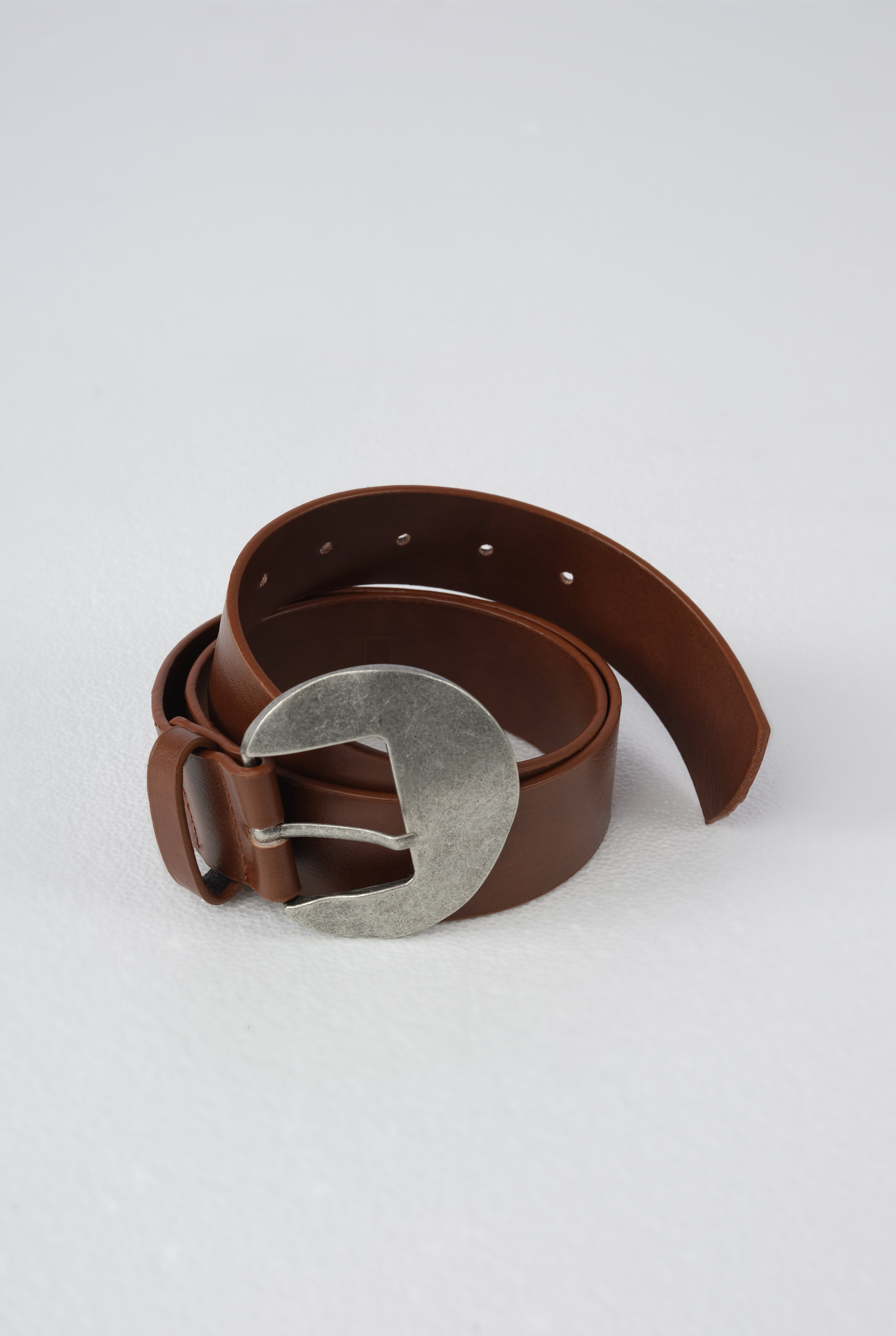 Belt With Oval Metal Buckle Tan - 2